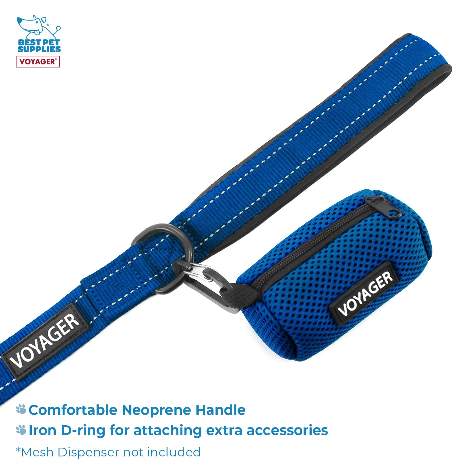 Voyager Step-In Air All Weather Mesh Harness And Reflective Dog 5 Ft Leash Combo With Neoprene Handle, For Small, Medium And Large Breed Puppies By Best Pet Supplies - Blue, Large