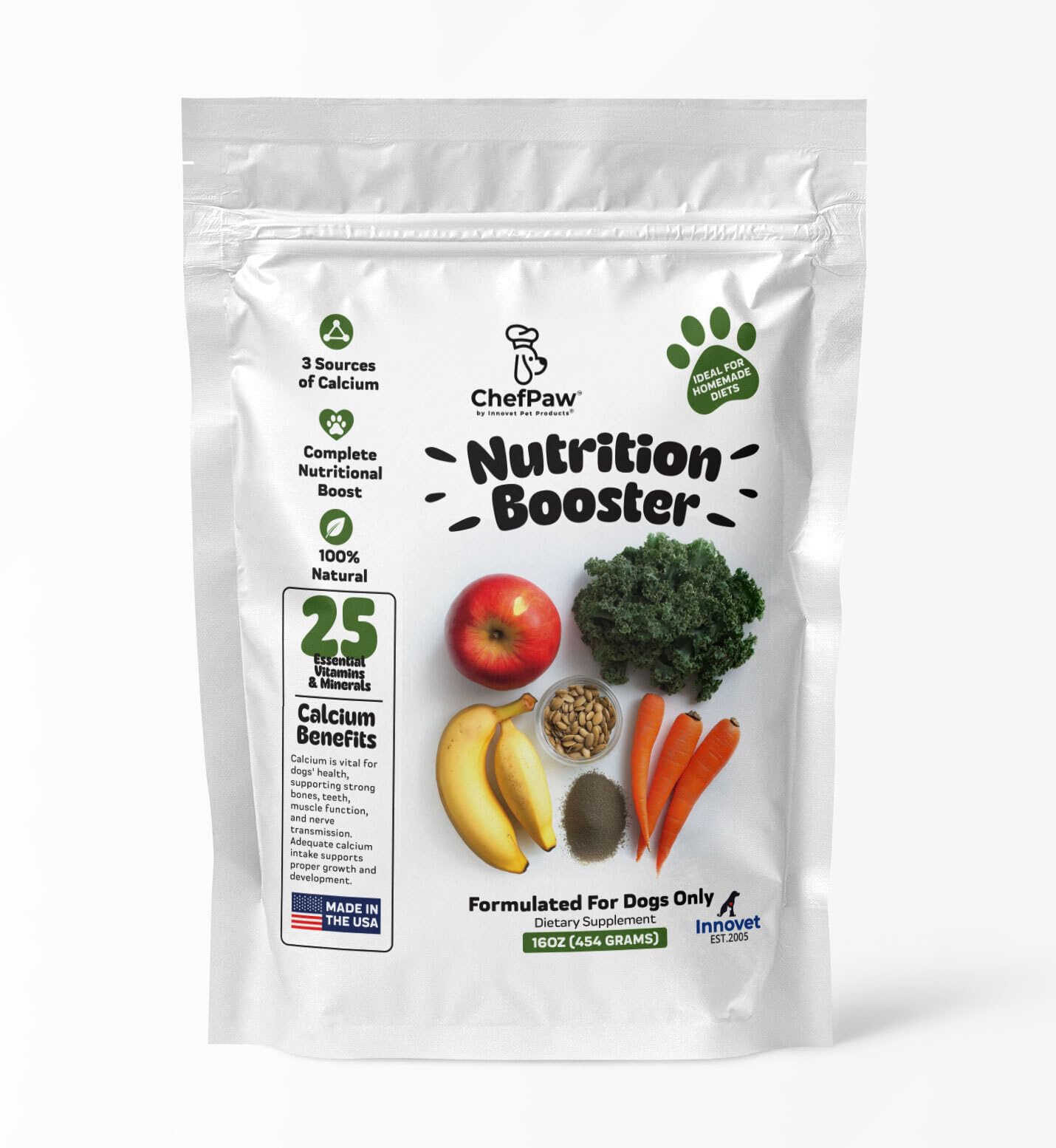 ChefPaw Nutrition Booster for Dogs - Multivitamin Powder with 25+ Essential Nutrients & Calcium - All-Natural Dog Supplement for