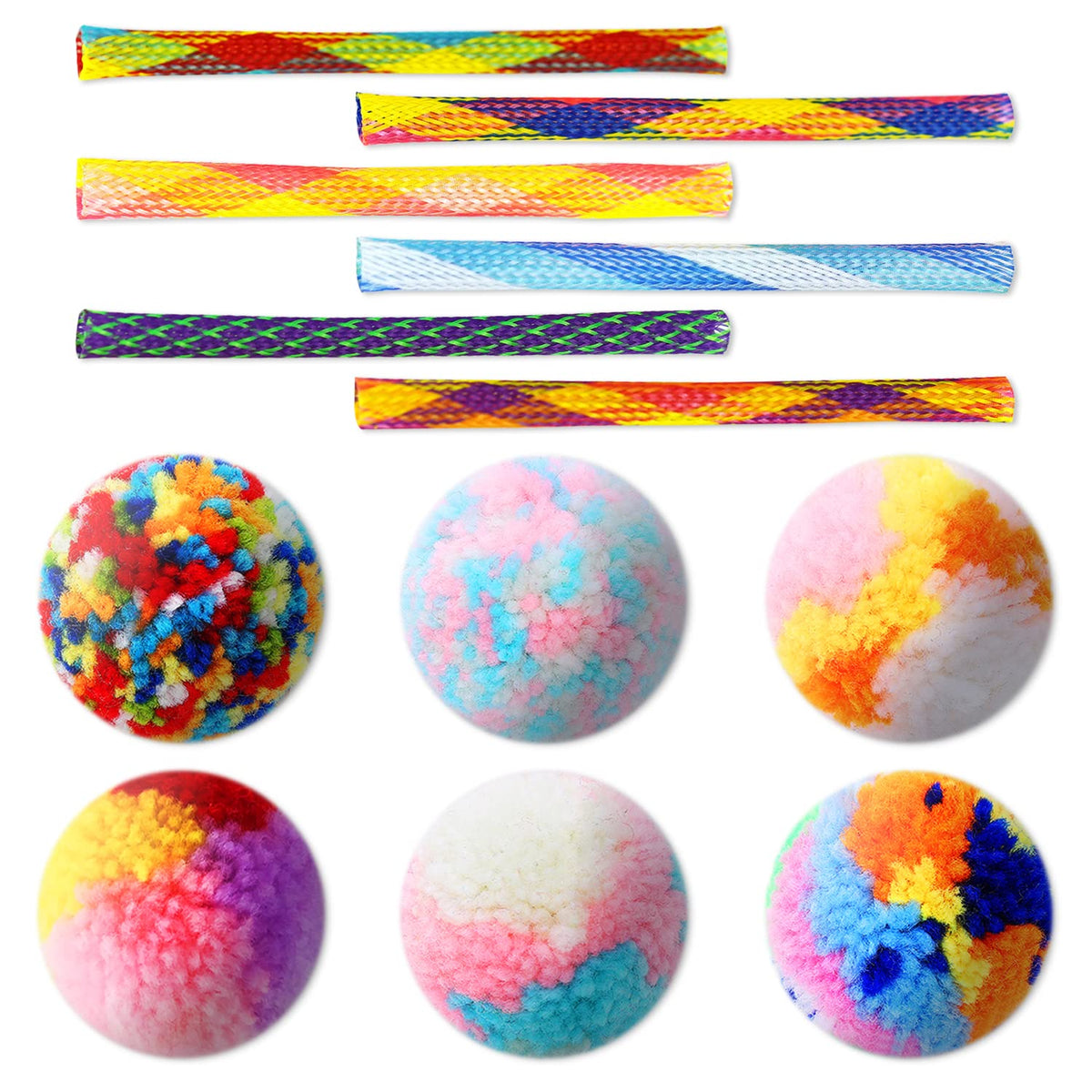 Maiyu Cat Toys Springs Balls Set 12 Pack - 6 Pcs Cat Toy Balls Woolen Yarn Balls - 6 Pcs Cat Spring Tube Toys Interactive Cat Ch