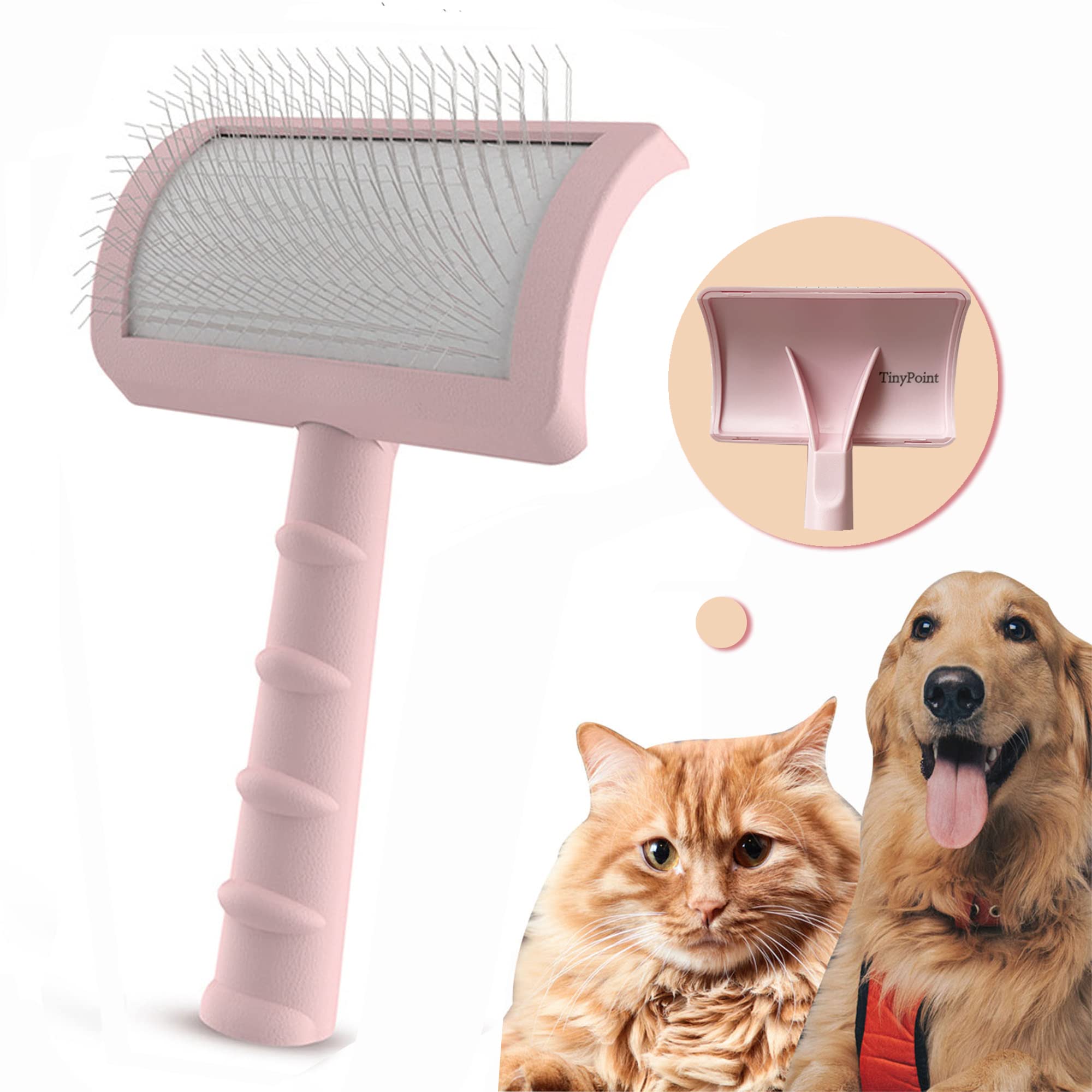 Tinypoint Large Slicker Brush For Dogs,Cats,Extra Long Pin Shedding Brush For Long Haired Dog,Cat, Pet Grooming Wire Brush For Thick Undercoat Curly Hair,25Mm(1'),Pink
