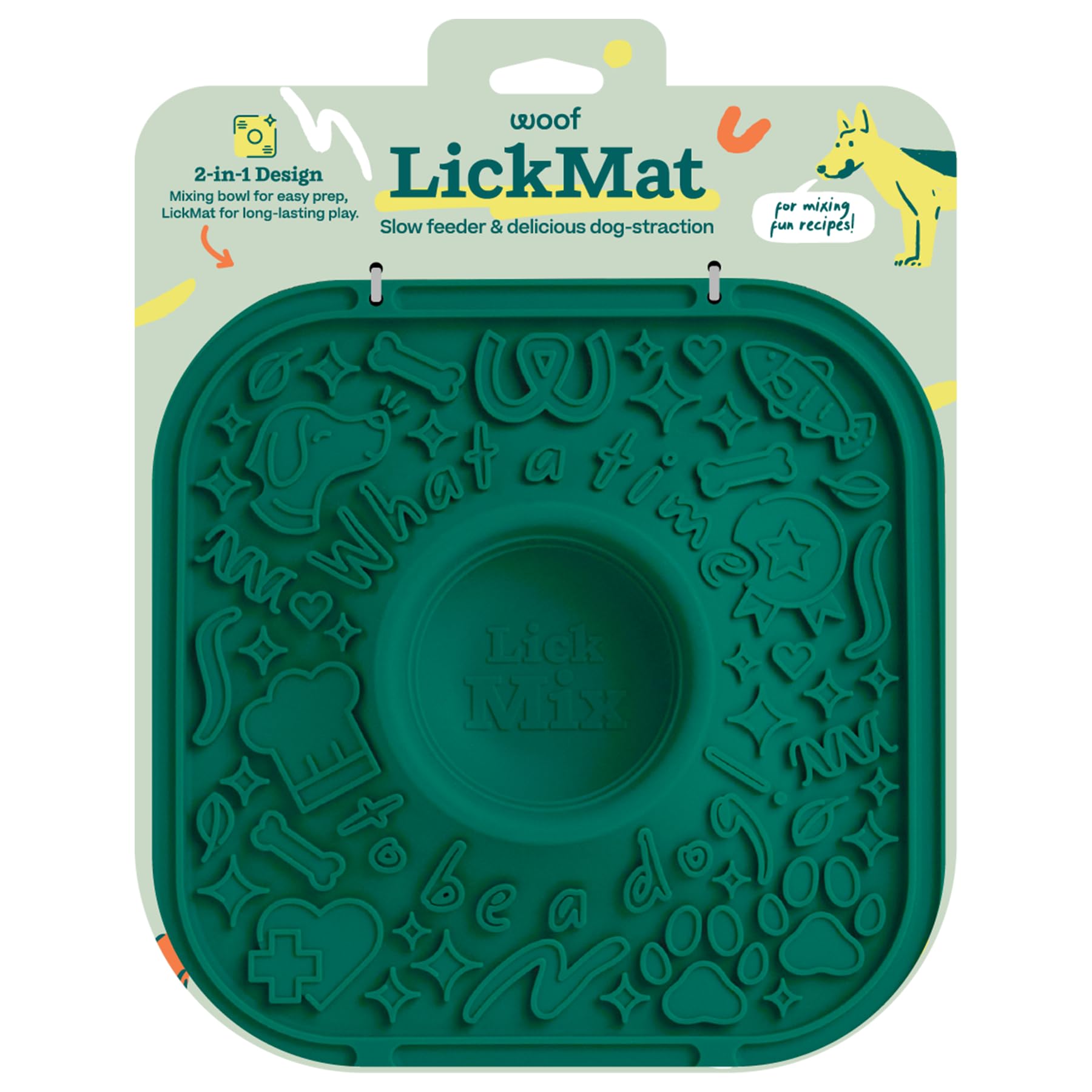 WOOF LickMat - Easy-to-Clean Lick Mat for Dogs - Slow Feeder Mat with Non-Slip Design - BPA-Free Silicone Lick Mat - Interactive