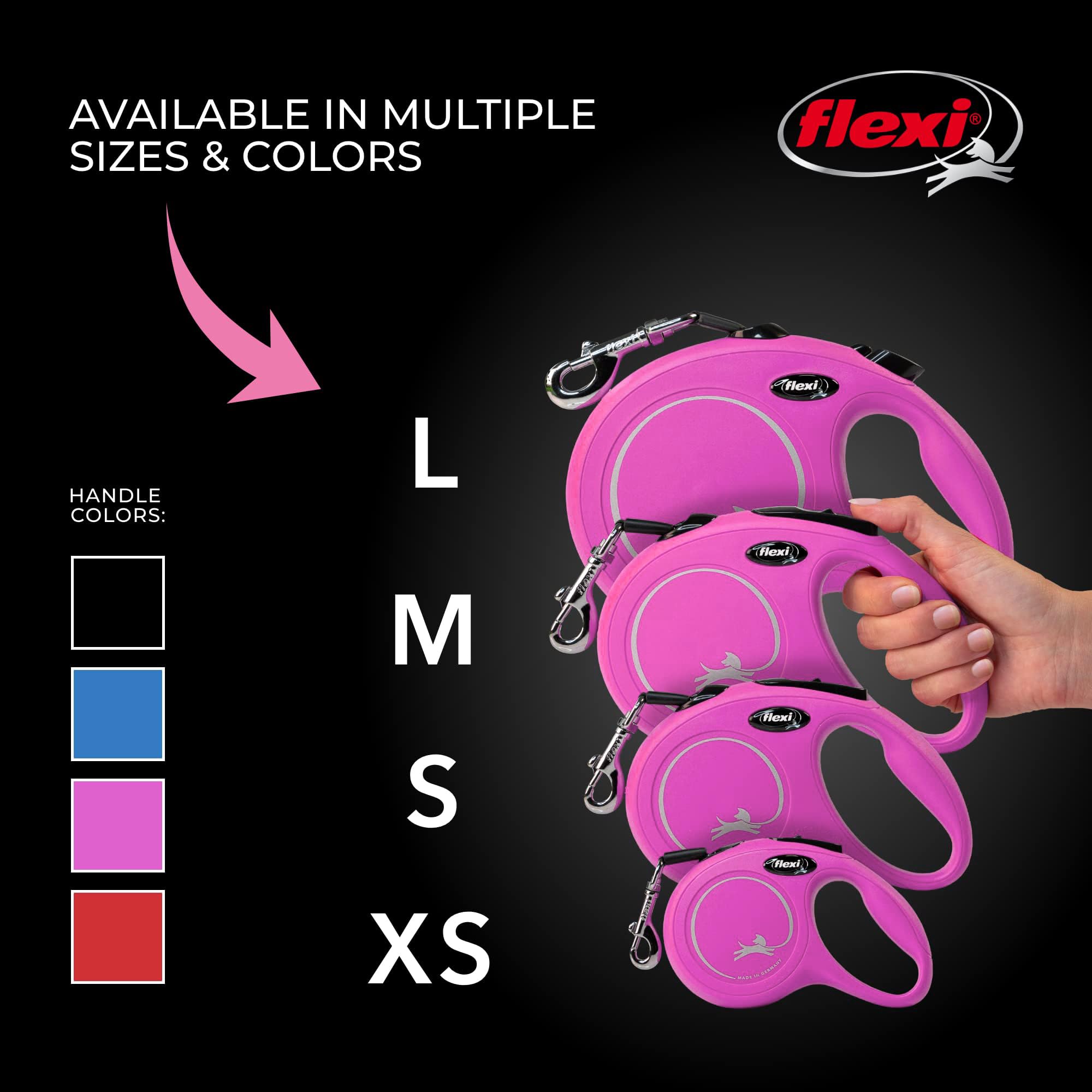 FLEXI Retractable Dog Leash for Small Dogs, 10 ft Nylon, Pink, Model CL00C3.250.P.20, Tangle-Free with One-Handed Brake and Lock