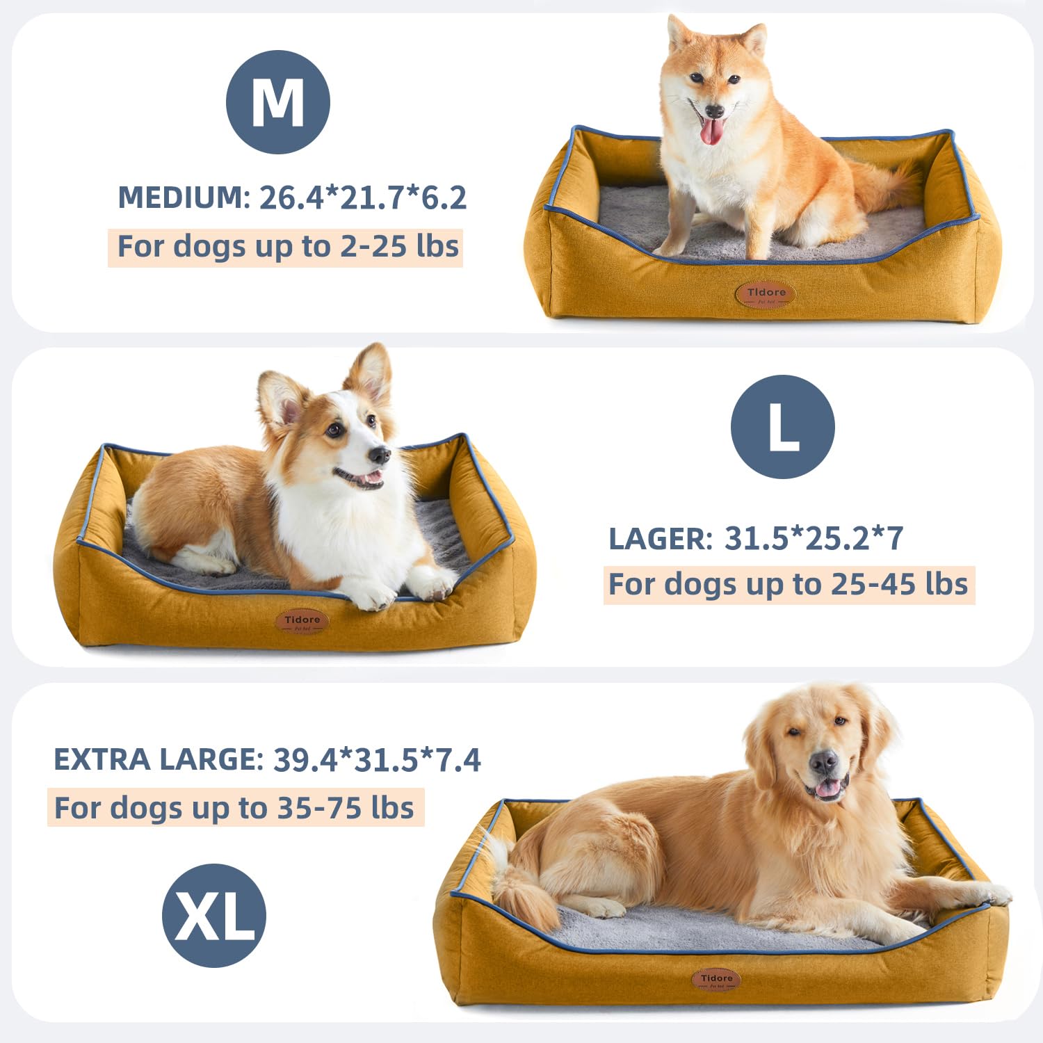 Tidore Orthopedic Dog Beds For Medium Dogs, Durable Egg Crate Foam Sofa Dog Bed Wit Washable Removable Cover,Waterproof Lining,P