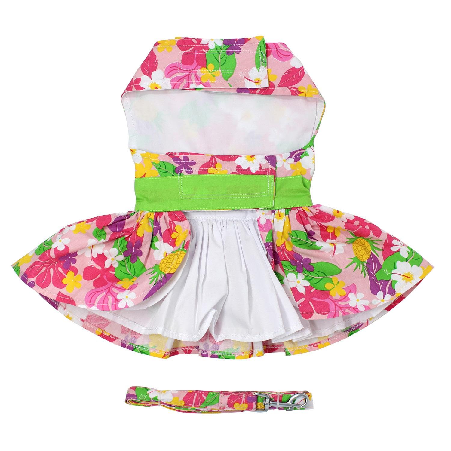 Doggie Design Pink Hawaiian Floral Dog Harness Dress With Matching Leash (X-Small)