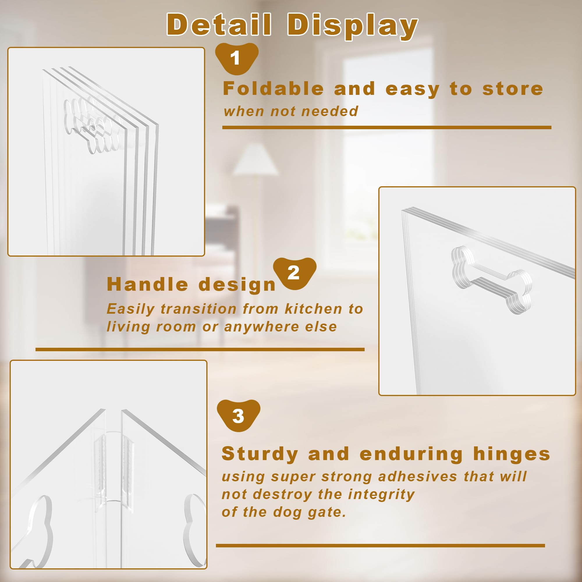 Clear Acrylic Dog Gate, 3 Panel 72'' W X 31.5'' H, Transparent Freestanding Pet Playpen Indoor, Foldable Pet Fence Barrier For D