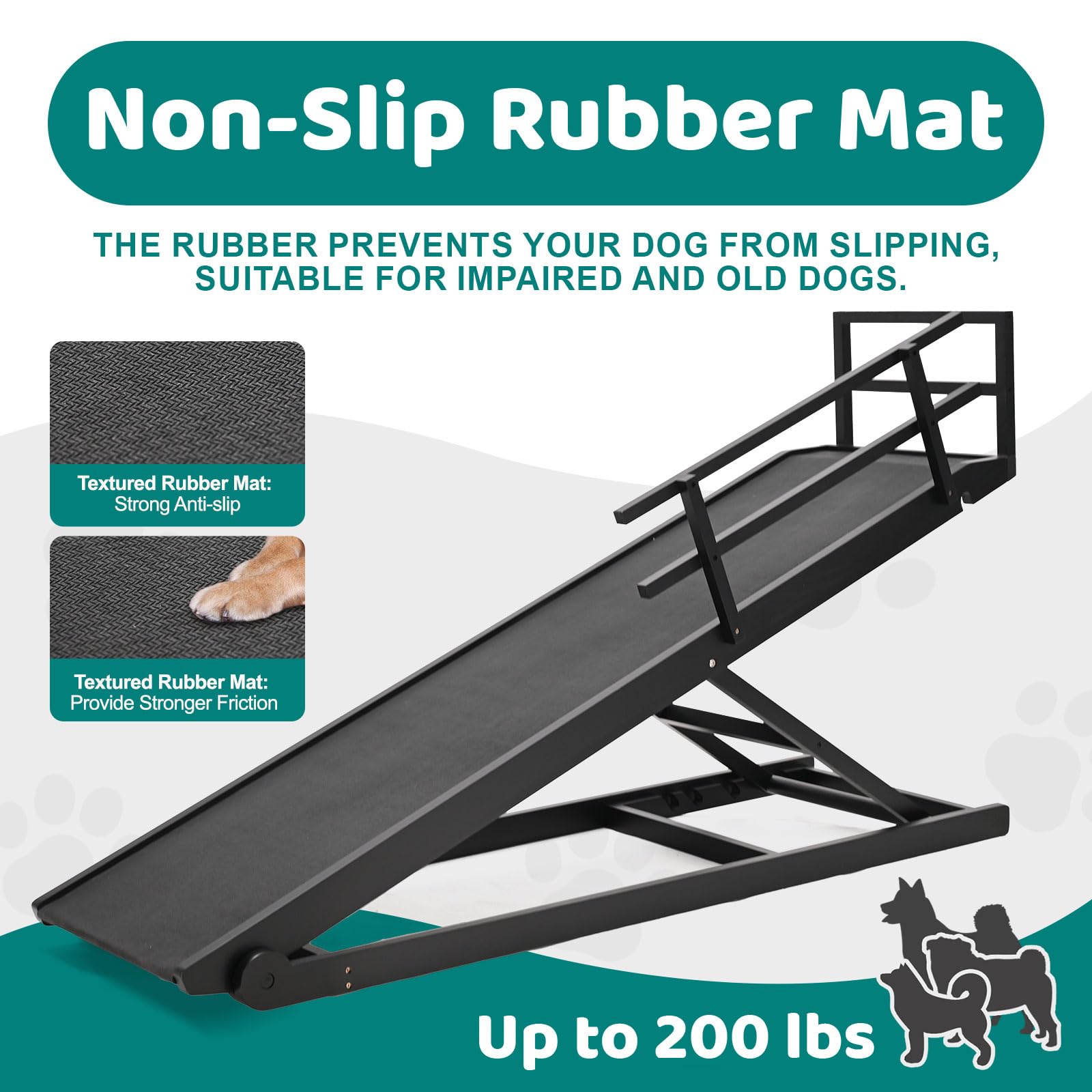 Dog Ramp For Bed, Adjustable Pet Ramps For Dog To Get On Bed, Non-Slip Rubber Surface - Folding Wooden Dog Ramp For Small/Large/