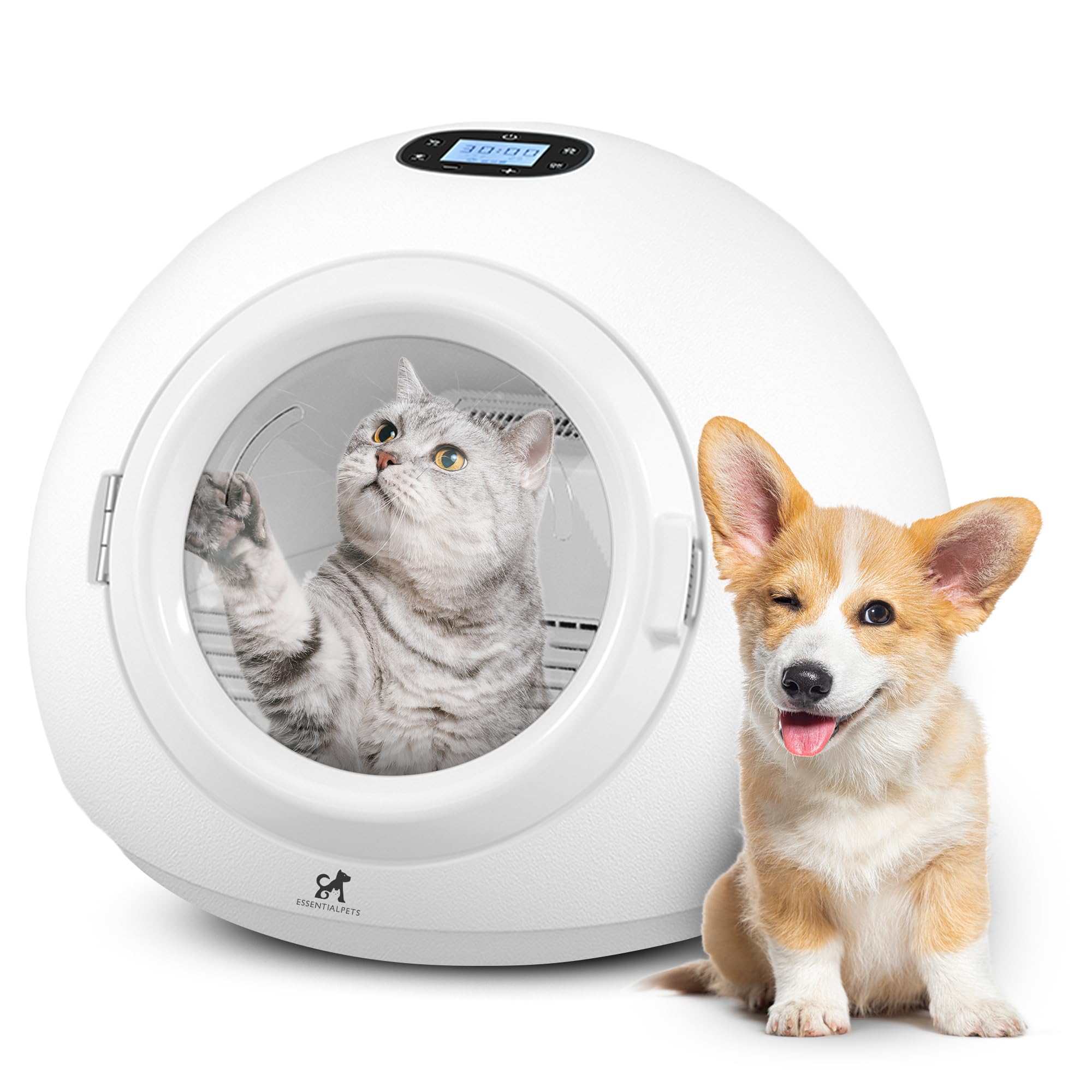 EssentialPets 55L Smart Pet Grooming Dryer Box - Quick, Low Noise, Self Dry, Portable & Fast Hair Drying for Dogs, Cats, and Sma