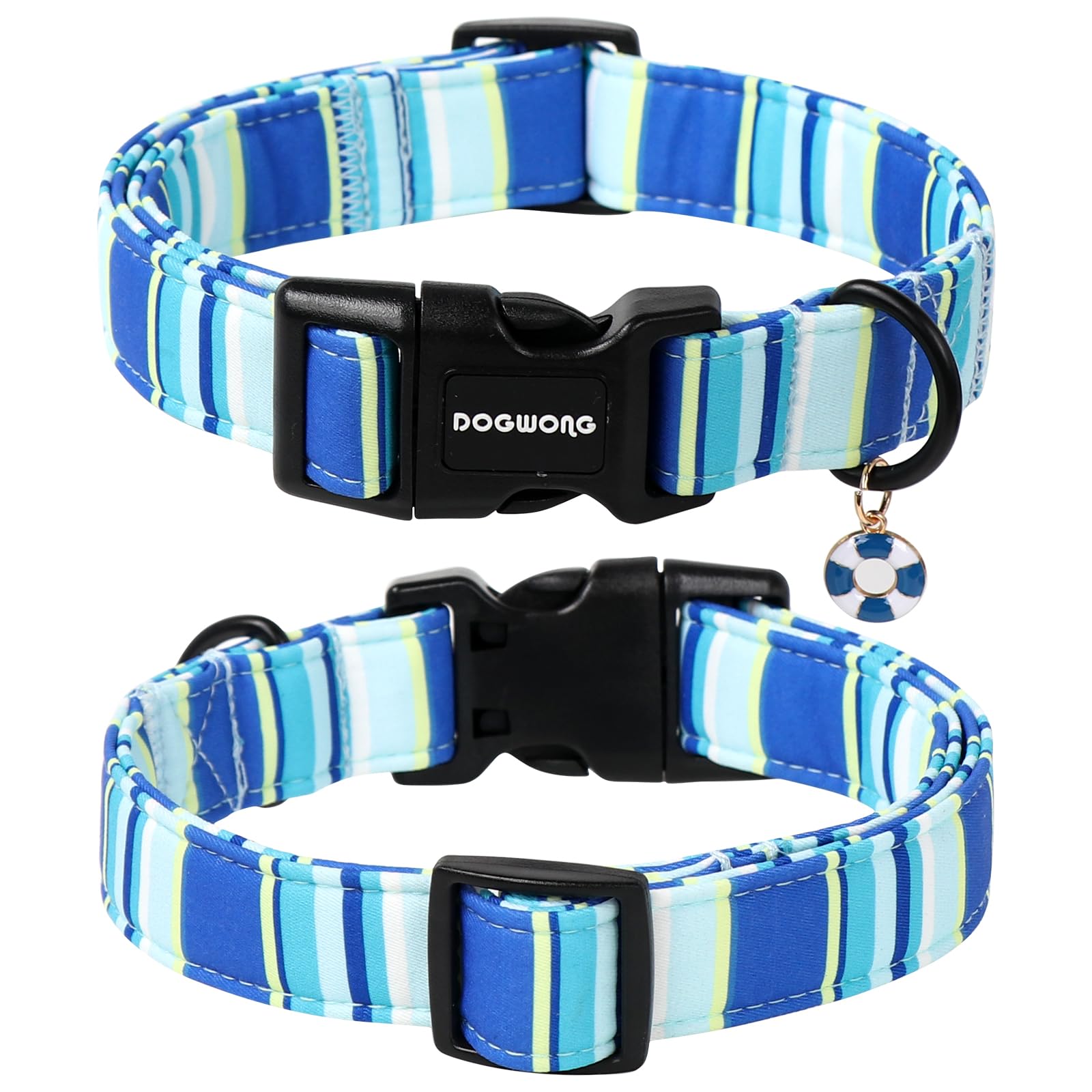 Dogwong Blue Boy Dog Collar, Blue Stripe Dog Collar Adjustable Soft Natural Fabric Girl Pet Dog Collars Cute Boy Necklace For Sm