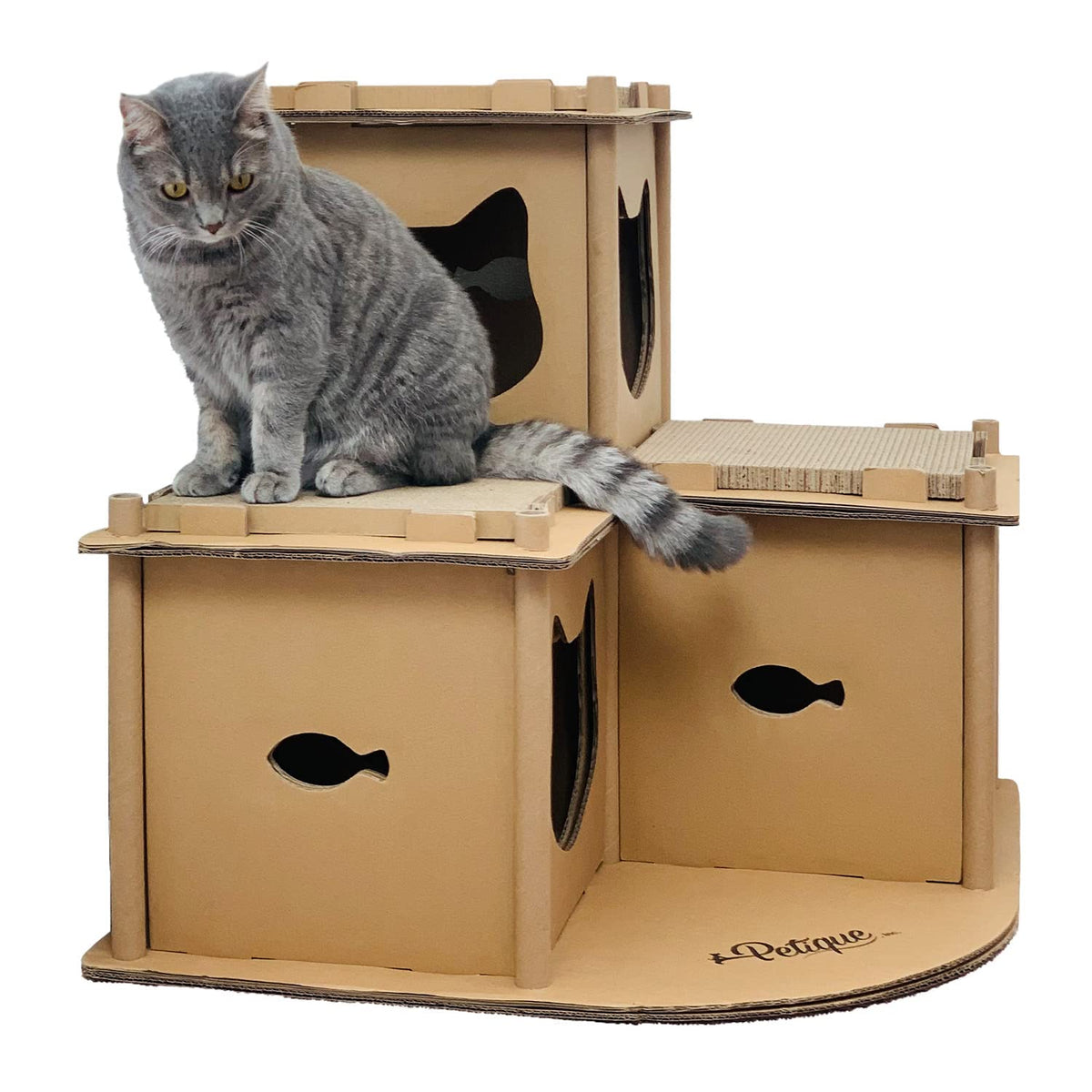 Petique Multilevel Cardboard Cat House Fortress, Indoor And Outdoor Cat Tower, Cat Scratcher Cardboard Tower, Modern Cat Furniture, Planet-Friendly Cat Playground, Great For Cats And Kitties