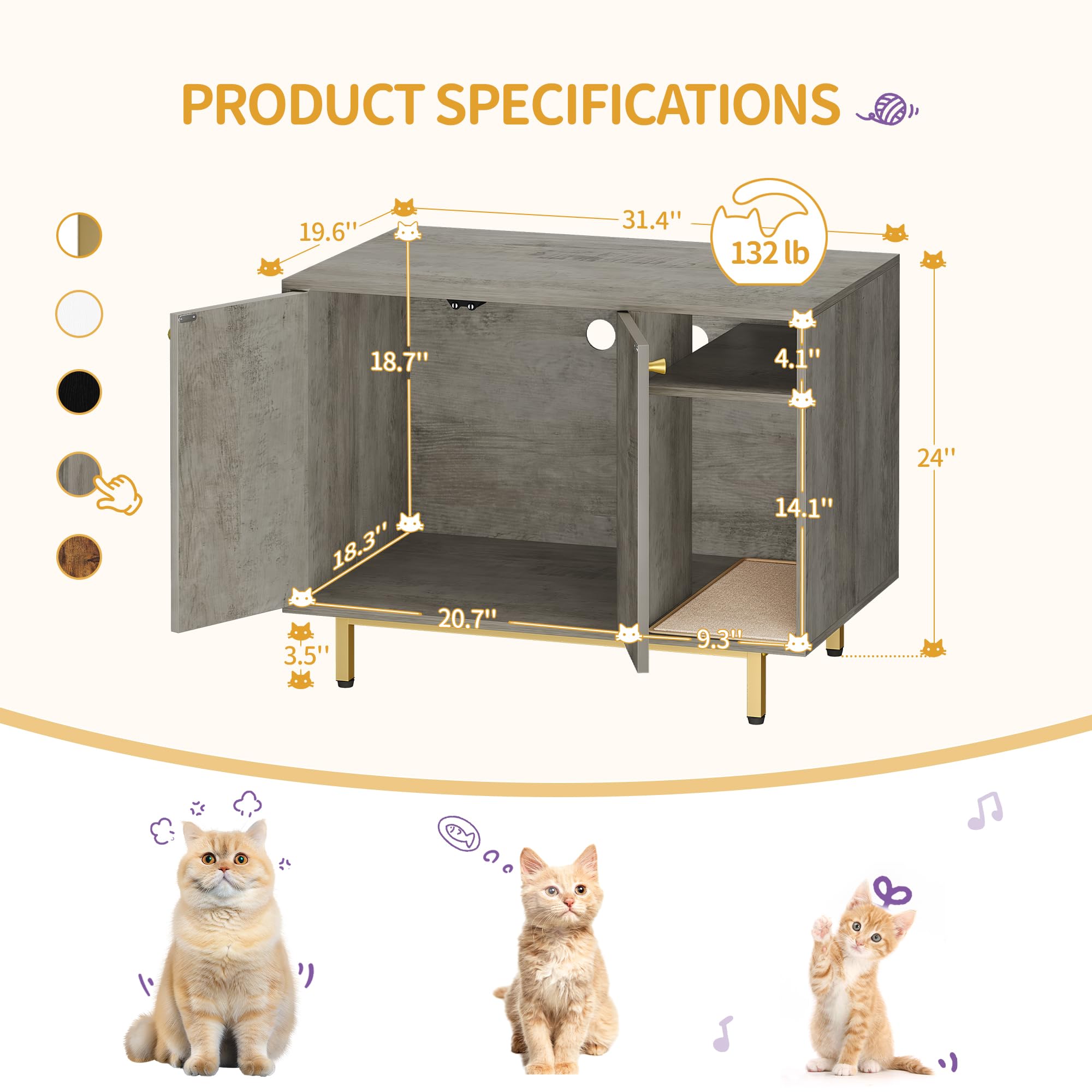 Hzuaneri Cat Litter Box Enclosure, Hidden Litter Box Furniture, Wooden Pet House Side End Table, Storage Cabinet Bench, Fit Most