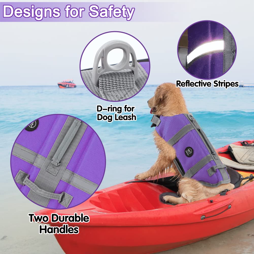 Emust Dog Life Vests, Adjustable Dog Life Jacket With Rescue Handle, Dogs Flotation Vest For Small/Medium/Large Dogs, Xs, Purple