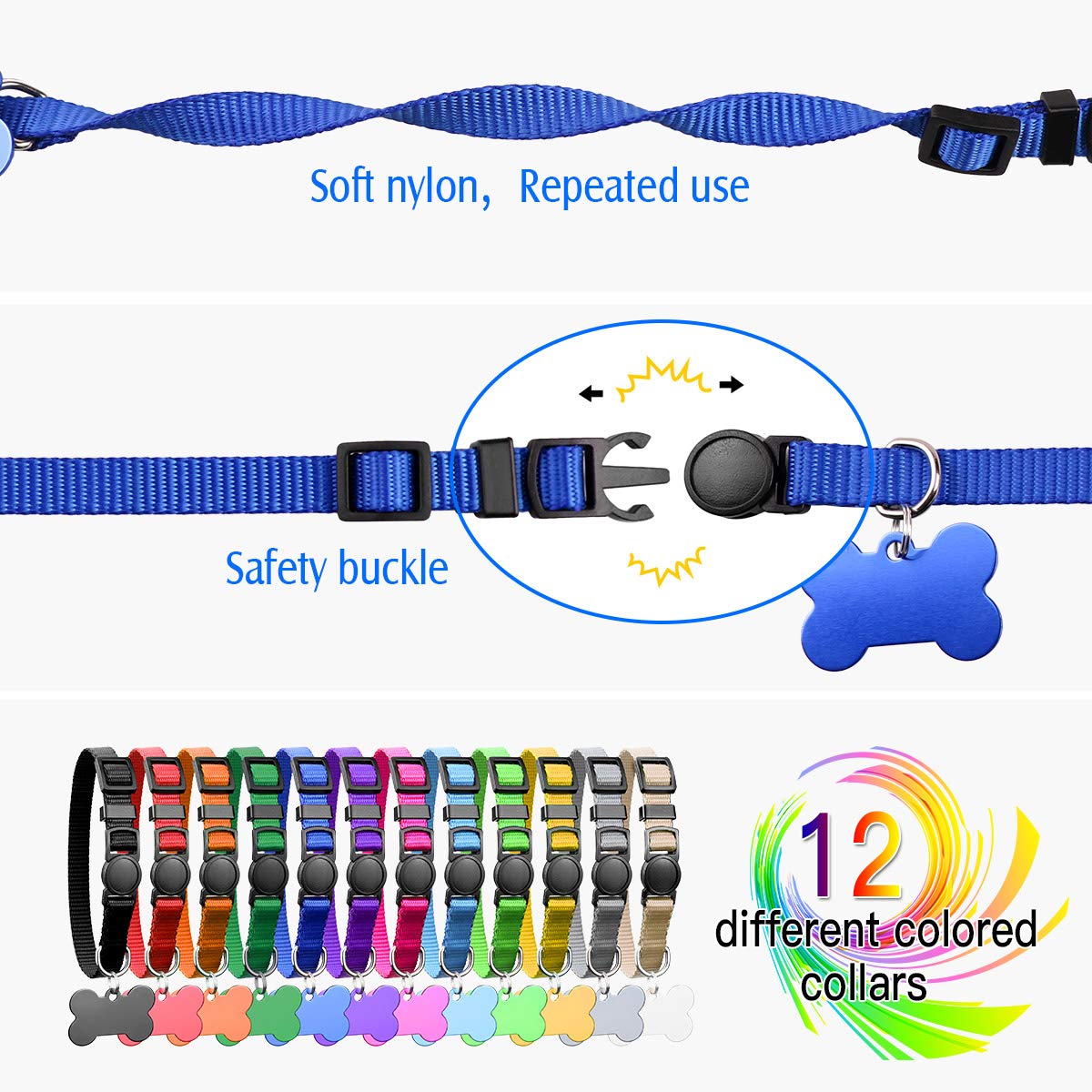 Upgraded Puppy Collars For Litter Puppy Id Collars Whelping Supplies Soft Nylon Breakaway Coloured Collars With 12 Id Tags And 6