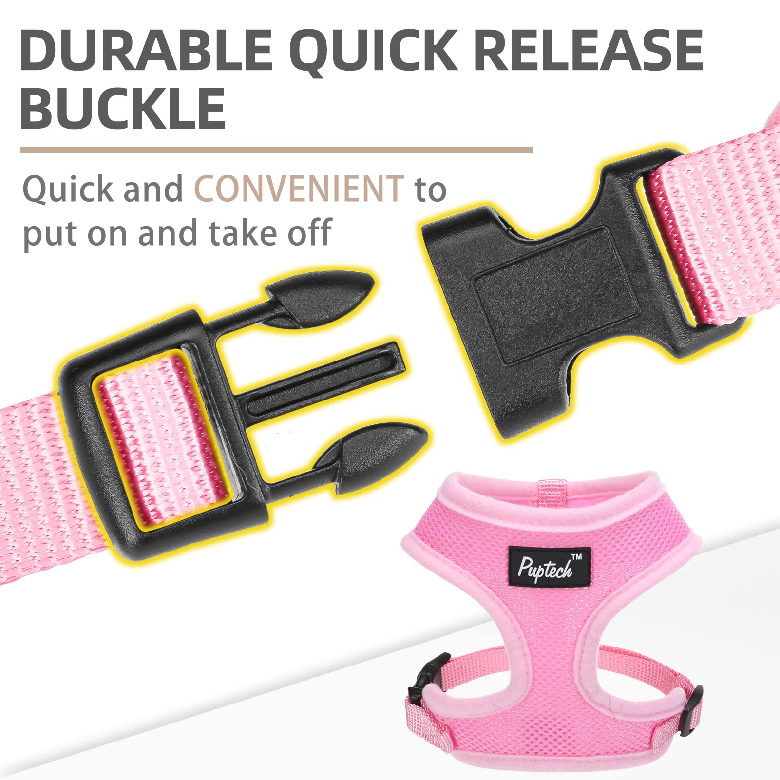 Pupteck Soft Mesh Dog Harness And Leash Set Pet Puppy Cat Comfort Padded Vest No Pull Harnesses, Solid Pink, Xs