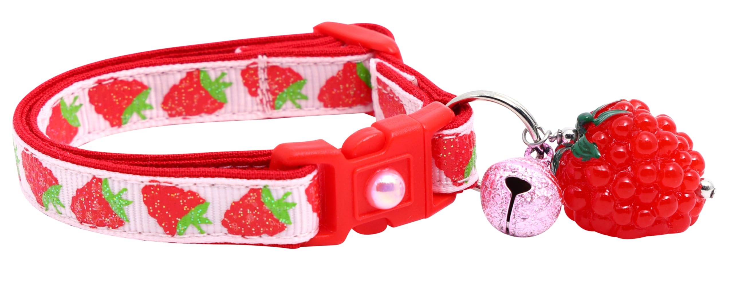 Pugs To Persians Raspberry Cat Collar With Charm & Bell | Safety Breakaway Collar | Adjustable Small Size (Pink)