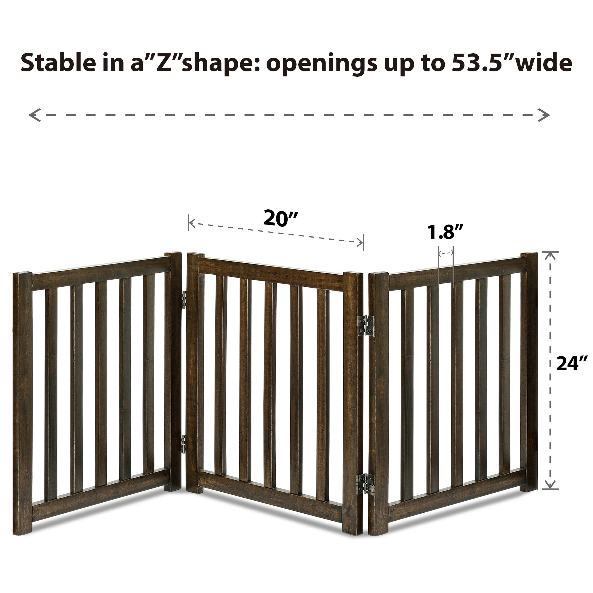 LZRS 3-Panel Wooden Free Standing Foldable Dog Gate Indoor - 24 High,Step-Over Safety Pet Gate for Doorways, Stairs, Hallways, I