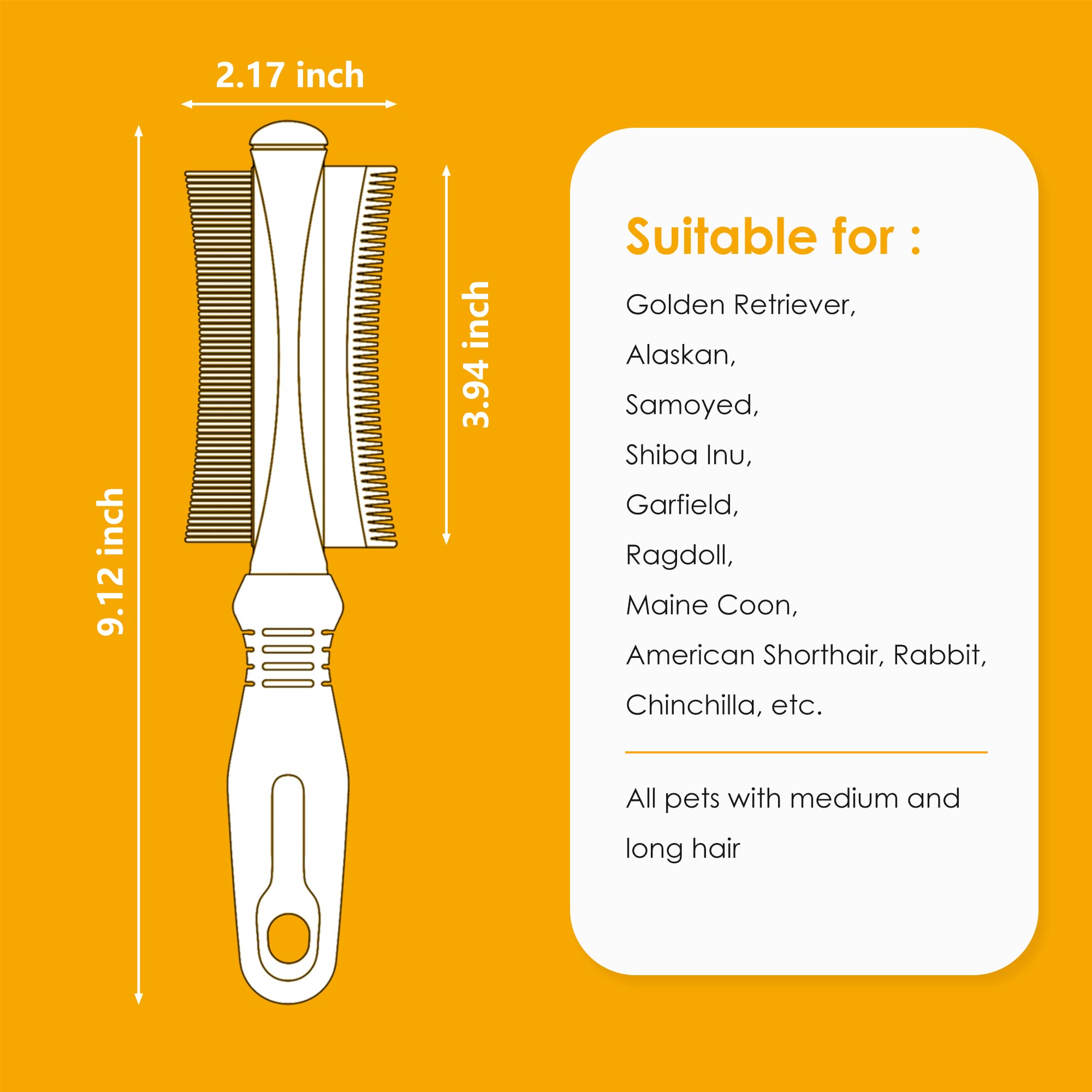 Miu Pet 2 In 1 Dog & Cat Deshedding Brush & Grooming Comb, Double Sided Professional Brush For Short Medium Or Long Hair, Effectively Remove Dead & Floating Hair