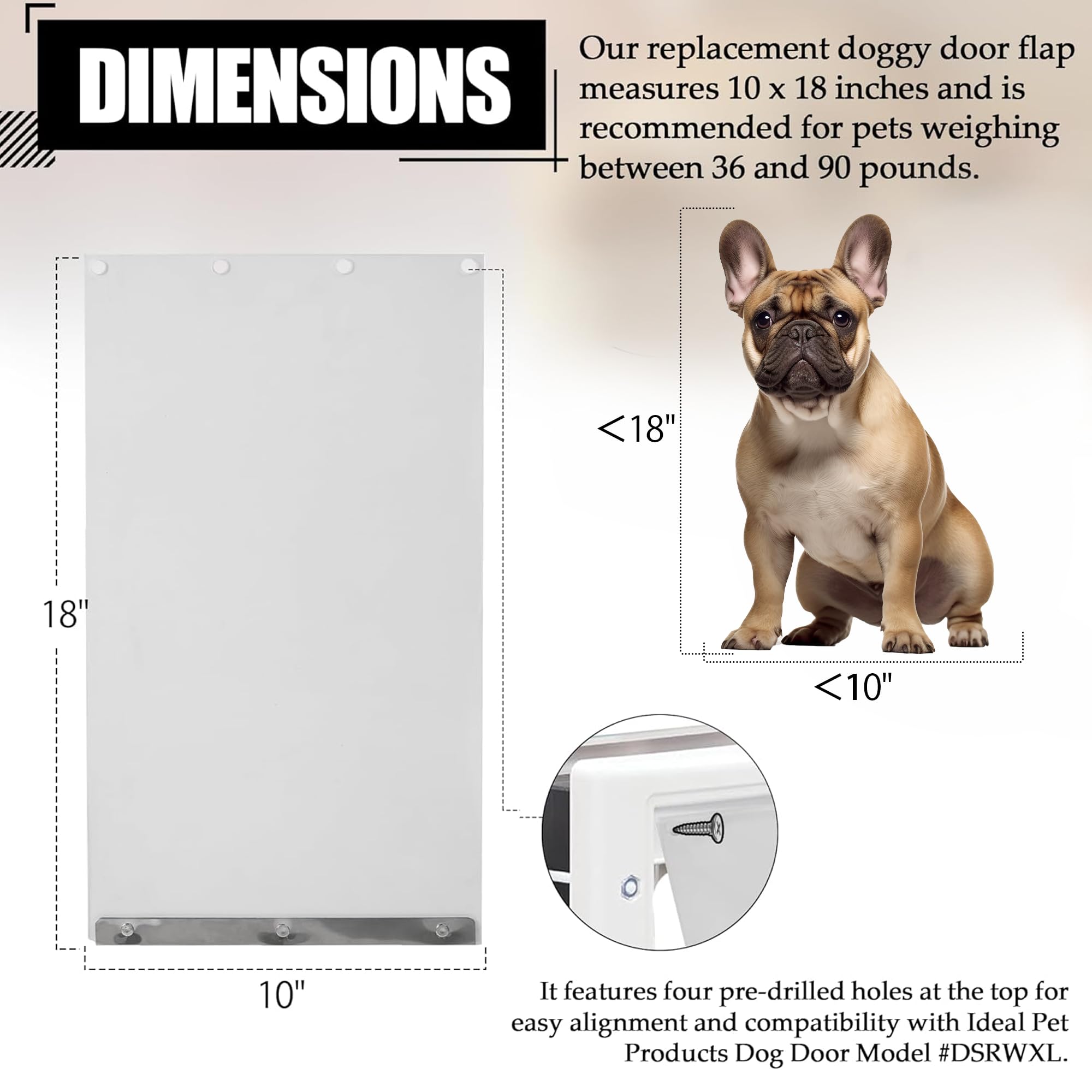 TonGass Transparent Dog Door Flap Replacement - Large 10" x 18", Compatible with Ideal Pet Products, Model DSRWXL