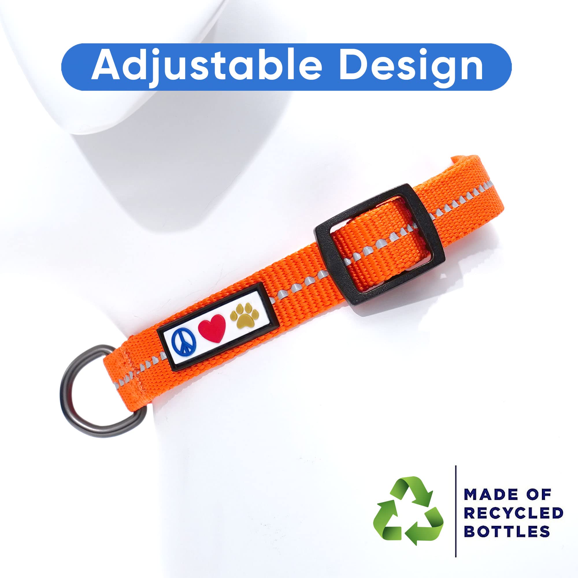Pawtitas Recycled Dog Collar With Reflective Stitched Puppy Collar Made From Plastic Bottles Collected From Oceans Small Orange