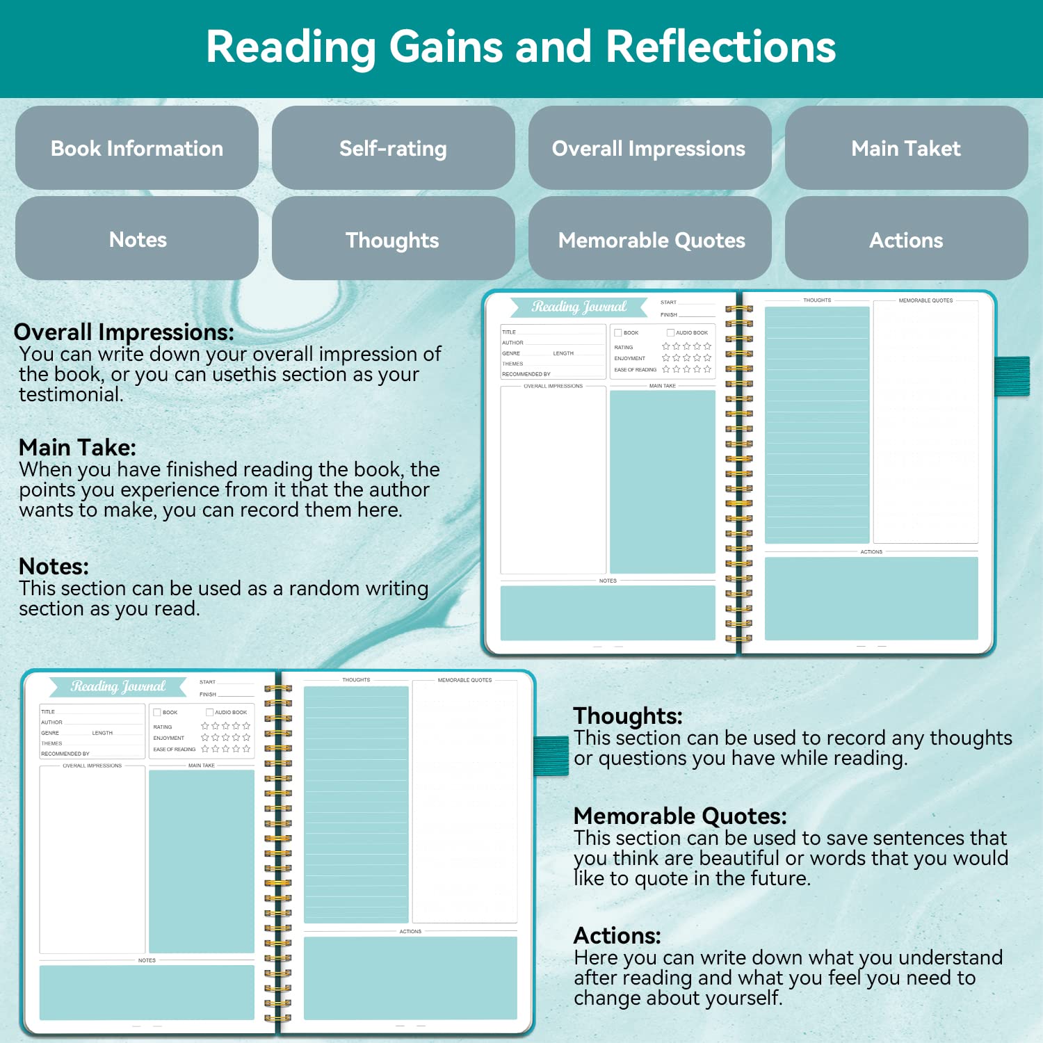 Reading Journals For Book Lovers, Book Journal Reading Log For Readers To Review And Track Your Reading, Book Club Journal And P
