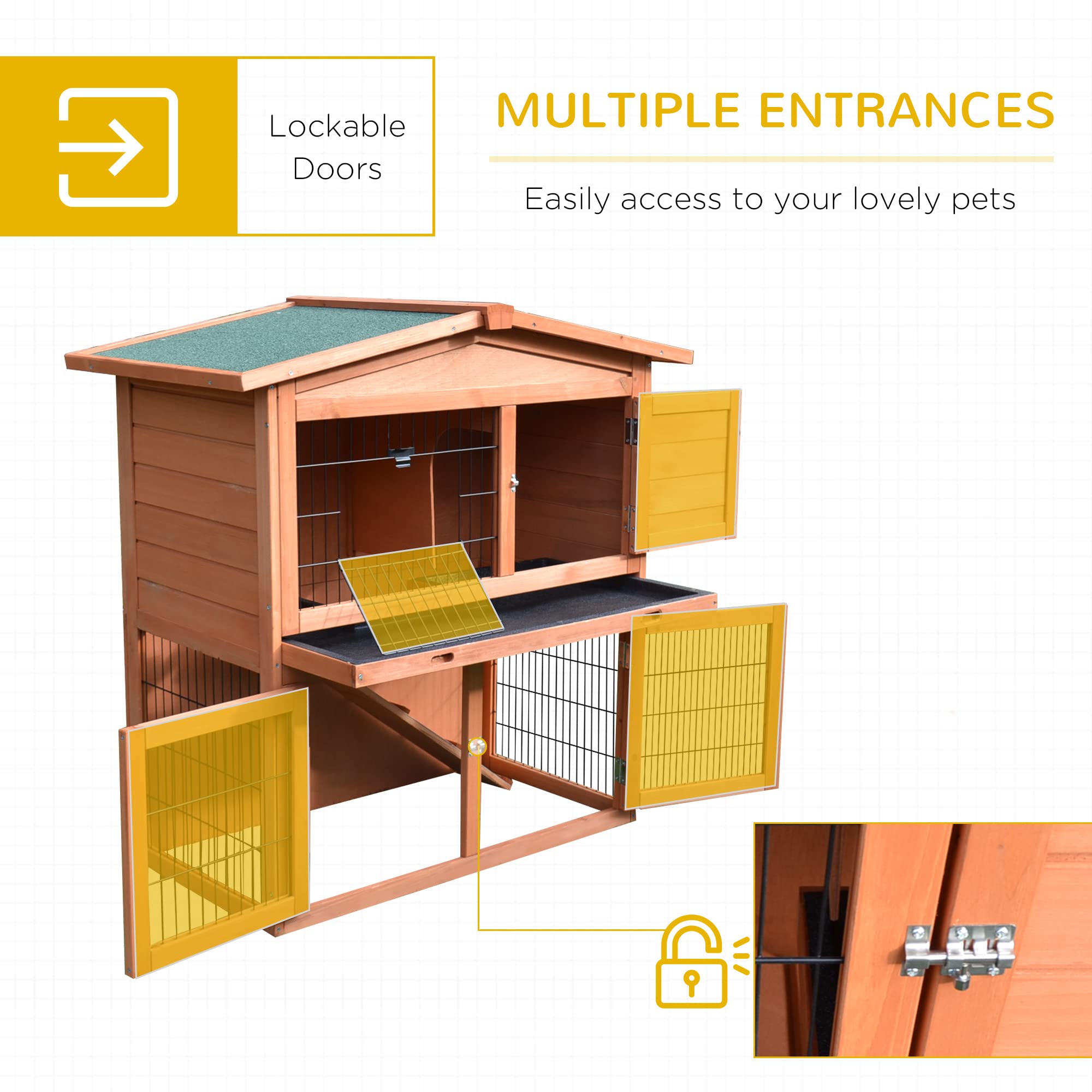 Pawhut 40'' Wooden Rabbit Hutch Small Animal House Pet Cage