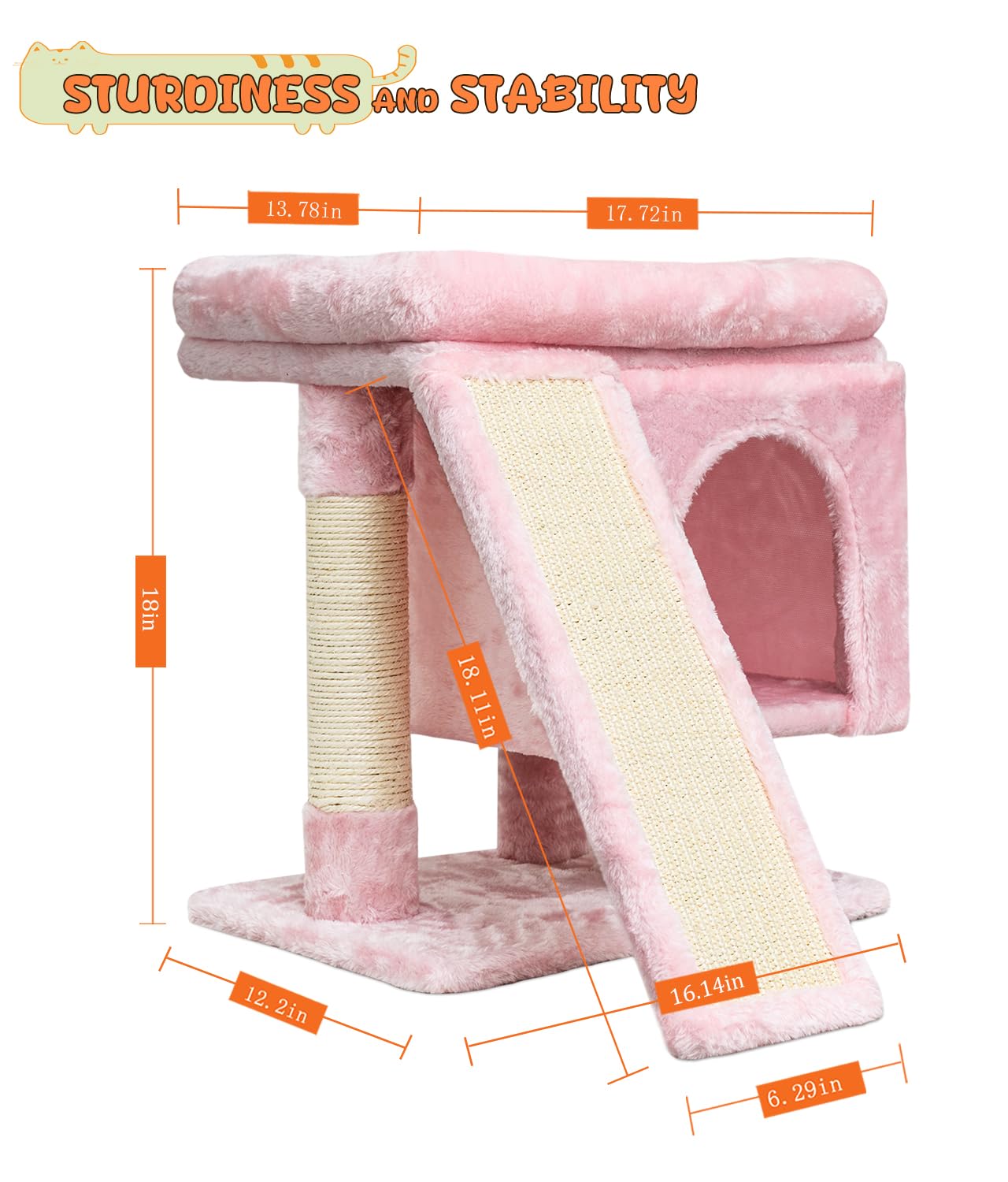 Syandlvy Small Pink Cat Tree With Perch For Indoor Cats, Cat Tower With Scratching Post, Modern Activity House For Large Cats, C