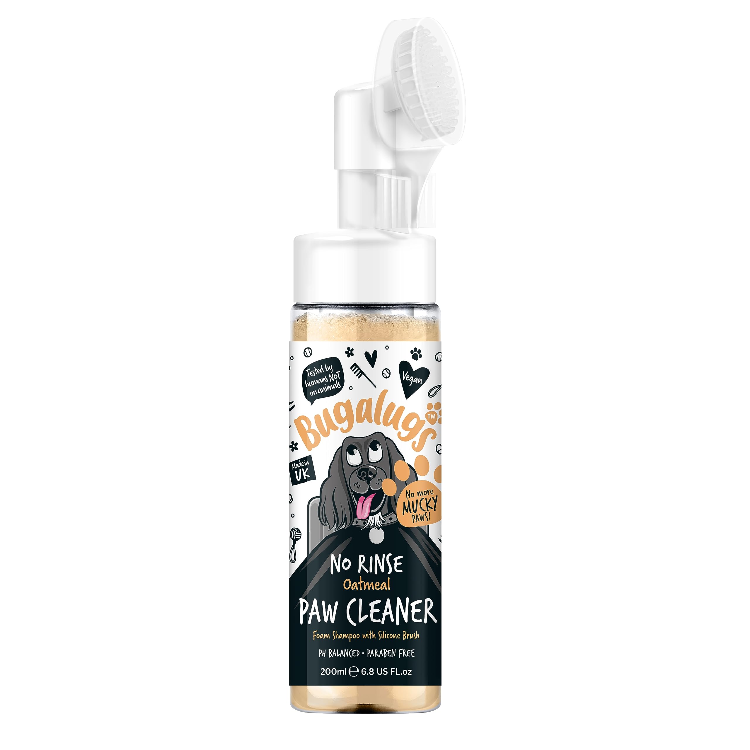 Bugalugs Dog Paw Cleaner No Rinse Foam Cat & Dog Shampoo With Silicone Brush Head, Waterless Grooming Products. Travel Friendly 