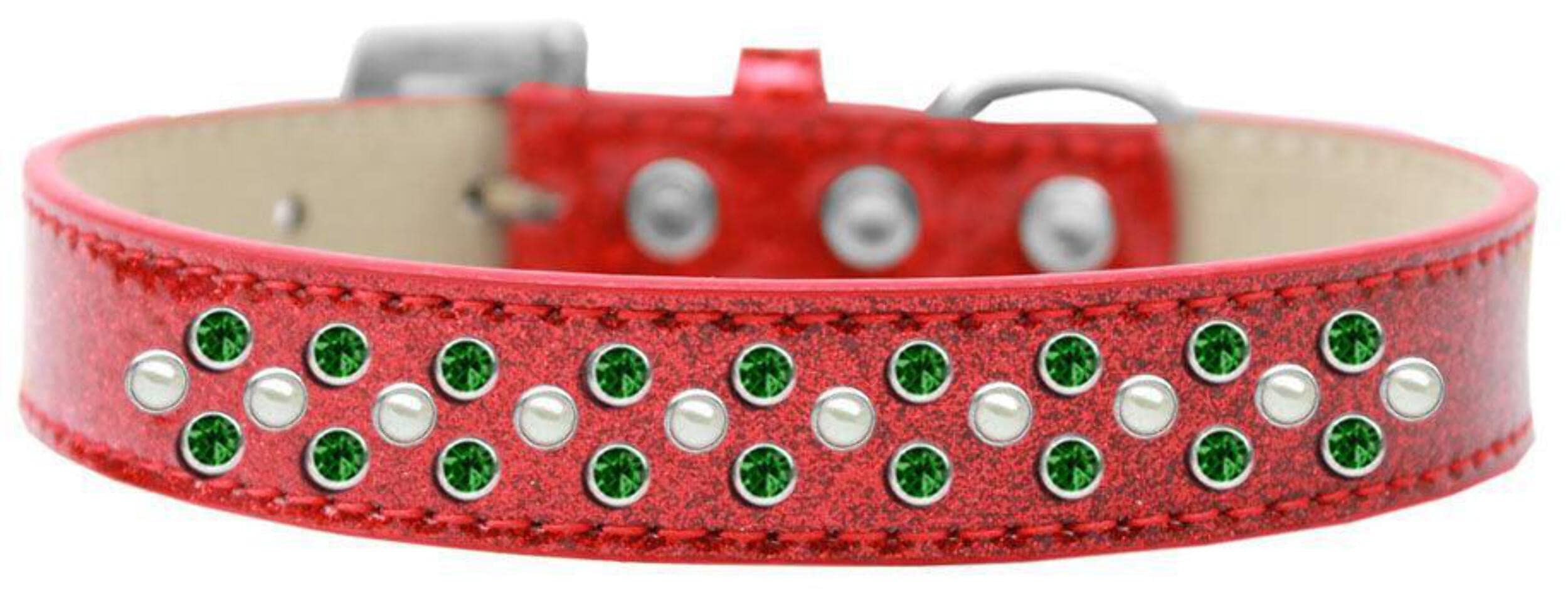 Mirage Pet Products Sprinkles Ice Cream Dog Collar with Pearl & Emerald Green Crystals, Size 18, Emerald Green