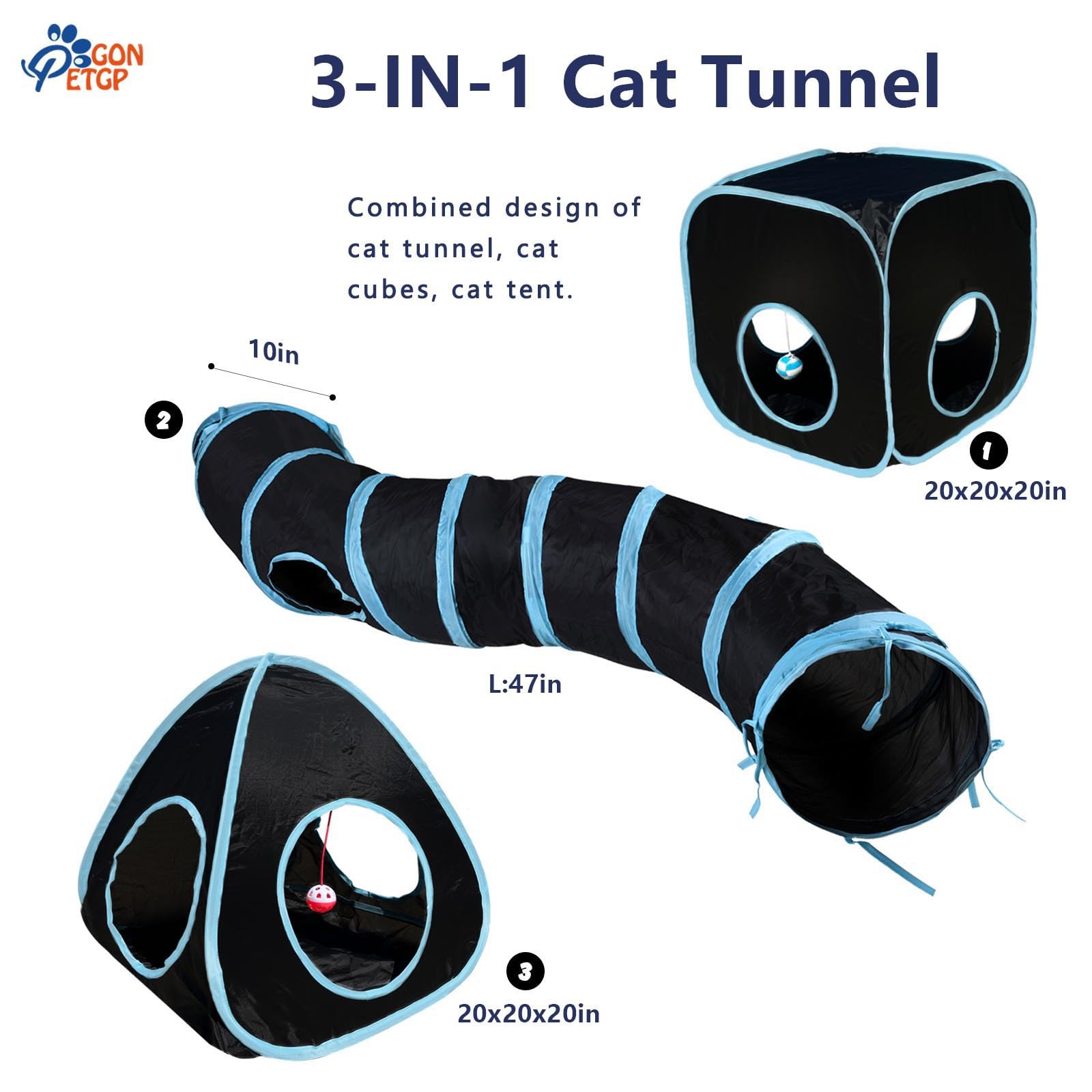 Gonpetgp Collapsible Pet Tunnel Cube Tent Toys, Interactive Cat Feather Teaser Wand Cat Bell Balls Fuzzy Ball Springs Mouse Toys