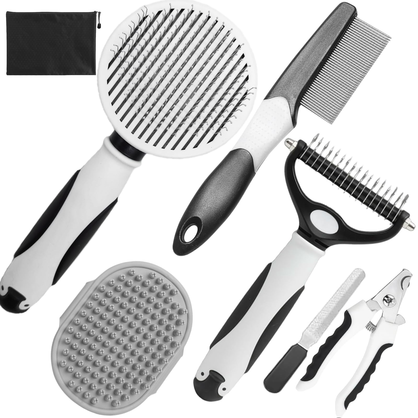 Kueiox Dog Brush For Shedding, 7 Pcs Dog Grooming Brush Kit, Undercoat Rake, Slicker Brush, Deshedding Comb, Bath Brush, Nail Cl