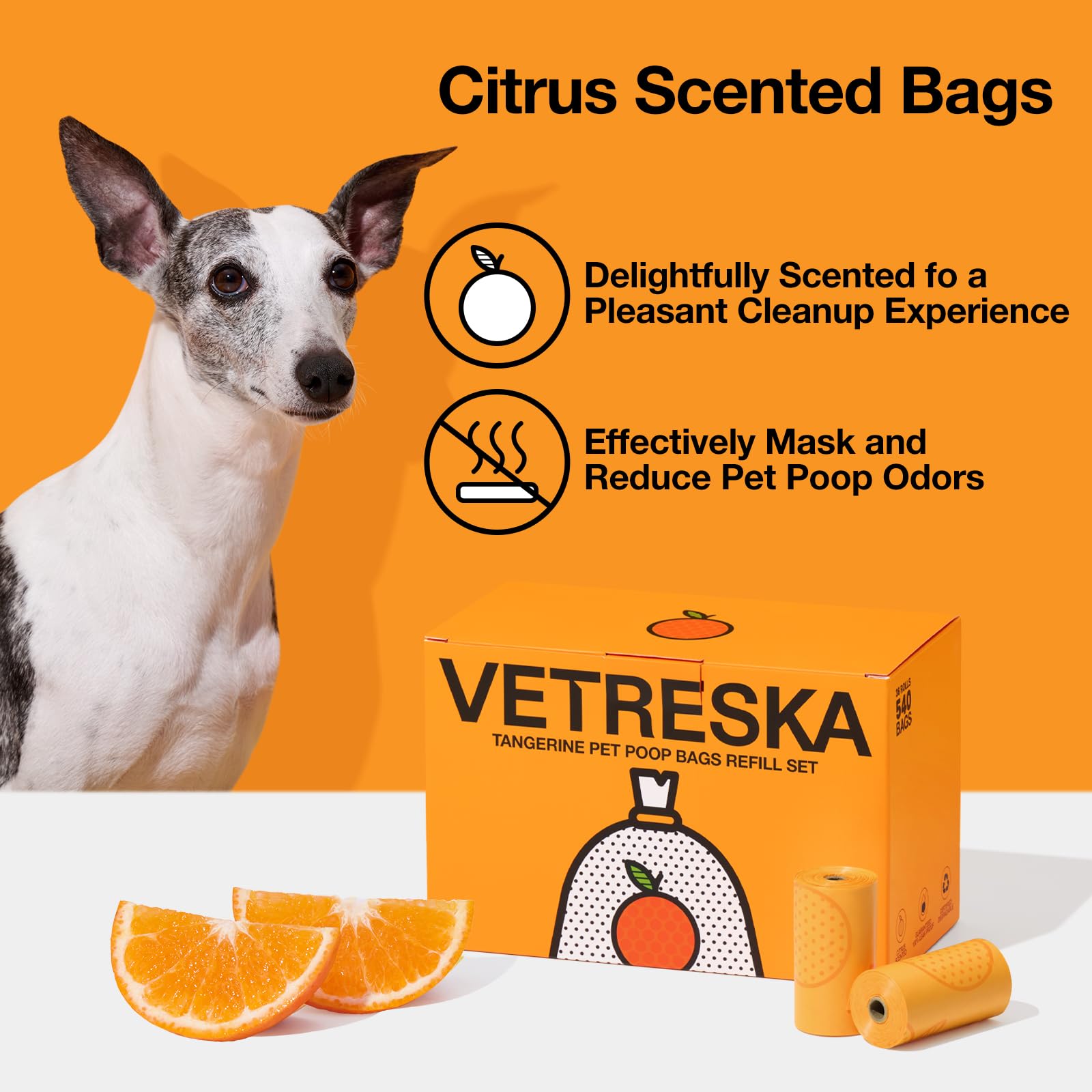 Vetreska Citrus Scented Dog Poop Bags, Leak Proof, Extra Thick And Large Pet Waste Bags For Dogs Walking, Cat Litter And Babies'