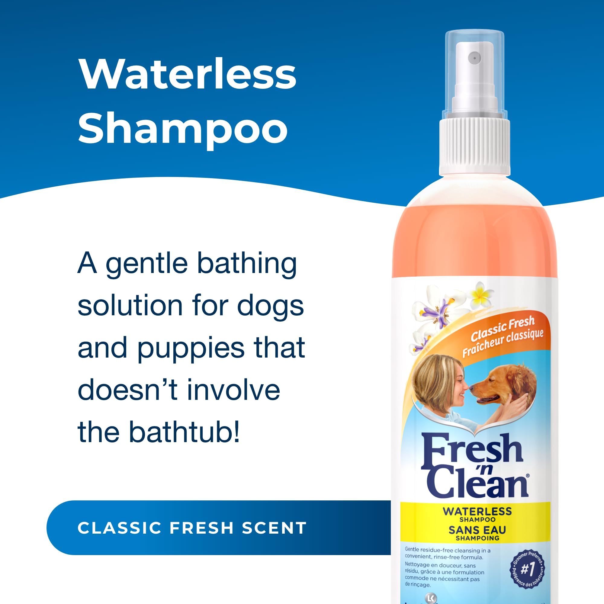 Petag Fresh N Clean Waterless Shampoo, Classic Fresh Scent - 12 Oz - Rinse-Free, Anti-Tangle Spray - Gently Cleanses And Moistur