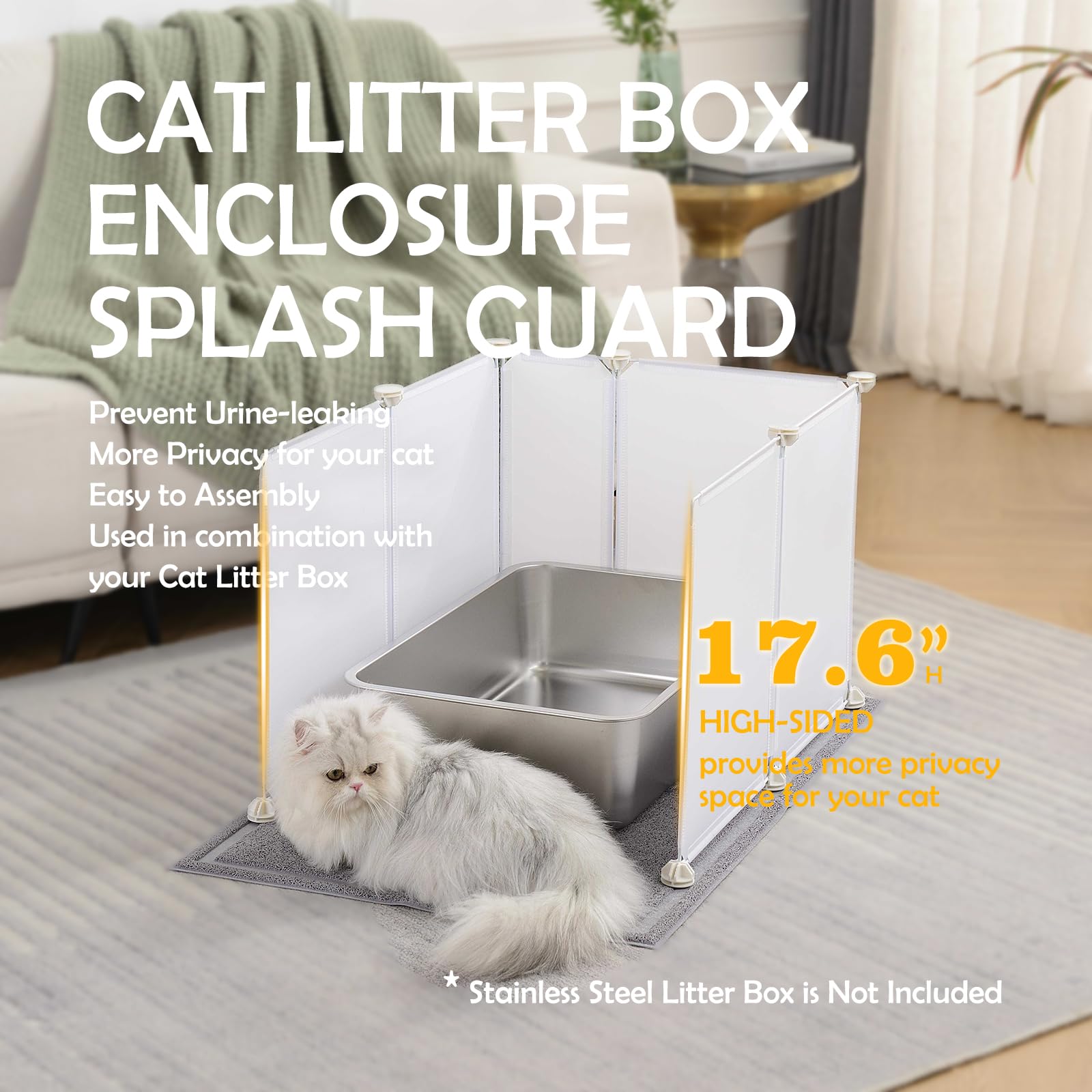 Meexpaws Cat Litter Box Enclosure Splash Guard Extra Large 28L ?21.5W X 18H Inch With Cat Litter Mat Easy Clean (White)