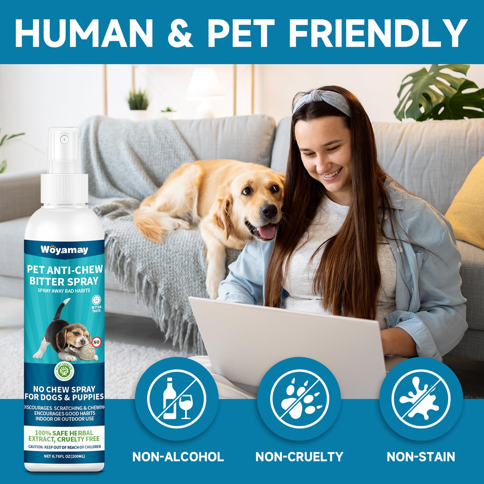 Woyamay No Chew Spray For Dogs 200Ml, Bitter Apple Spray For Dogs Stop Chewing Licking Of Furniture, Shoes, Bandages, Dog Traini