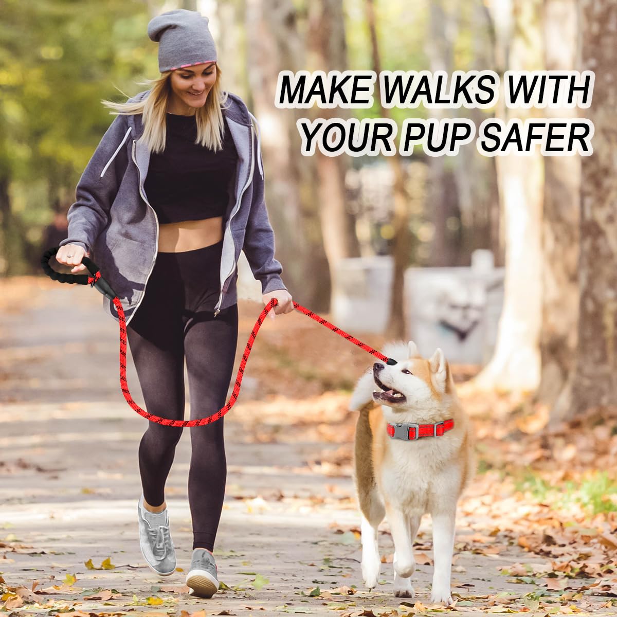 Barkbay 2 Pack Dog Leashes For Large Dogs Rope Leash Heavy Duty Dog Leash With Comfortable Padded Handle And Highly Reflective Threads 5 Ft For Small Medium Large Dogs(Red+Black)