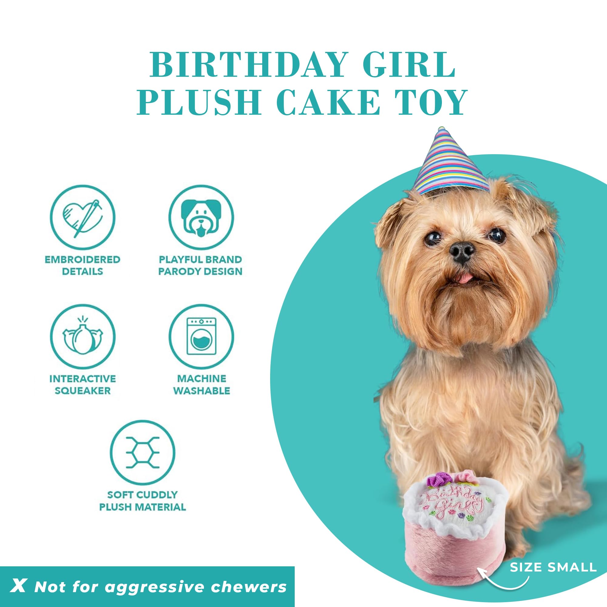 Haute Diggity Dog Birthday Girl Cake, Plush Designer Dog Toys with Interactive Squeaker, Stimulating Pet Enrichment, Machine-Was