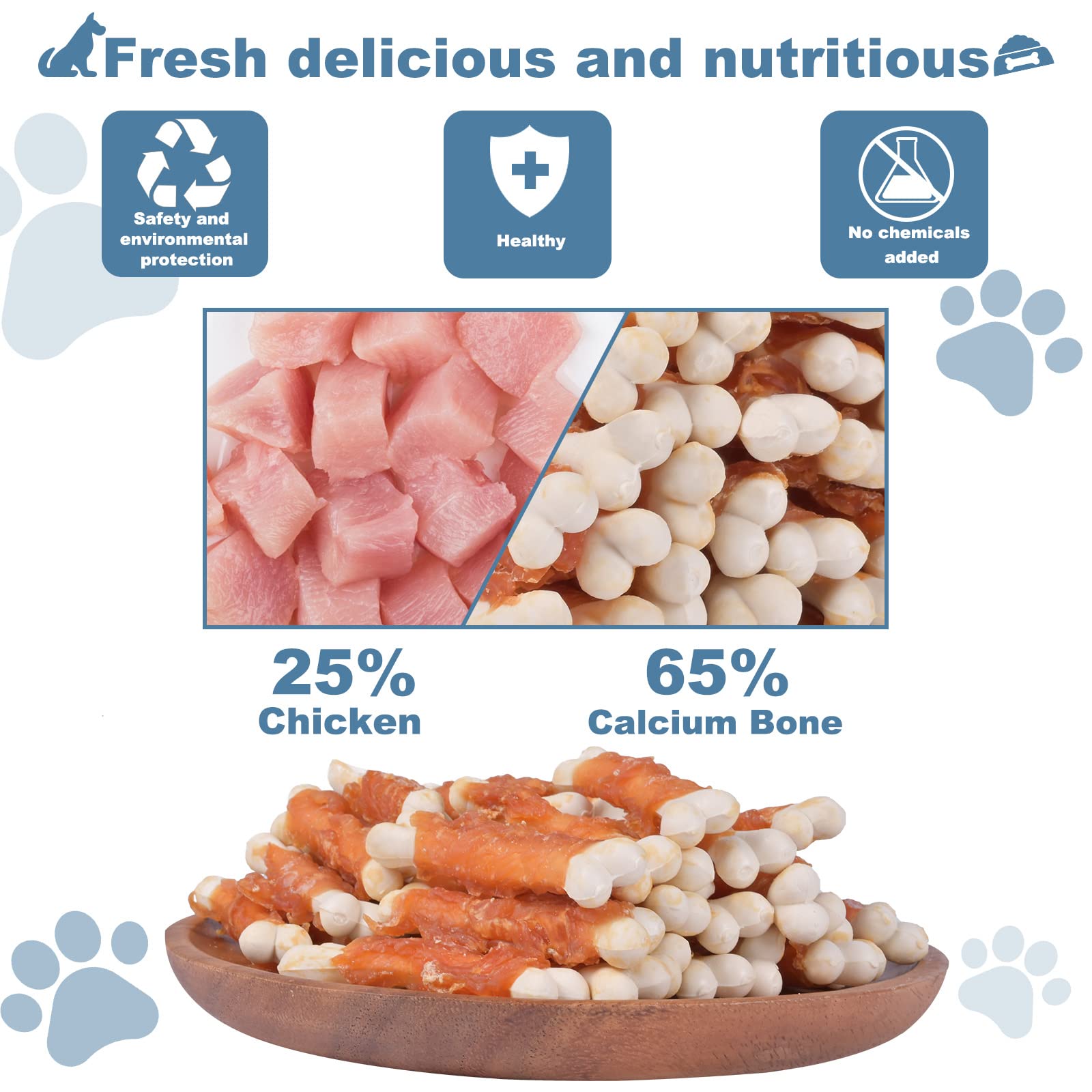 Pawant Dog Chews Puppy Training Snacks Chicken Wrapped Calcium Bone Rawhide Free Dog Treats 0.5lb/227g