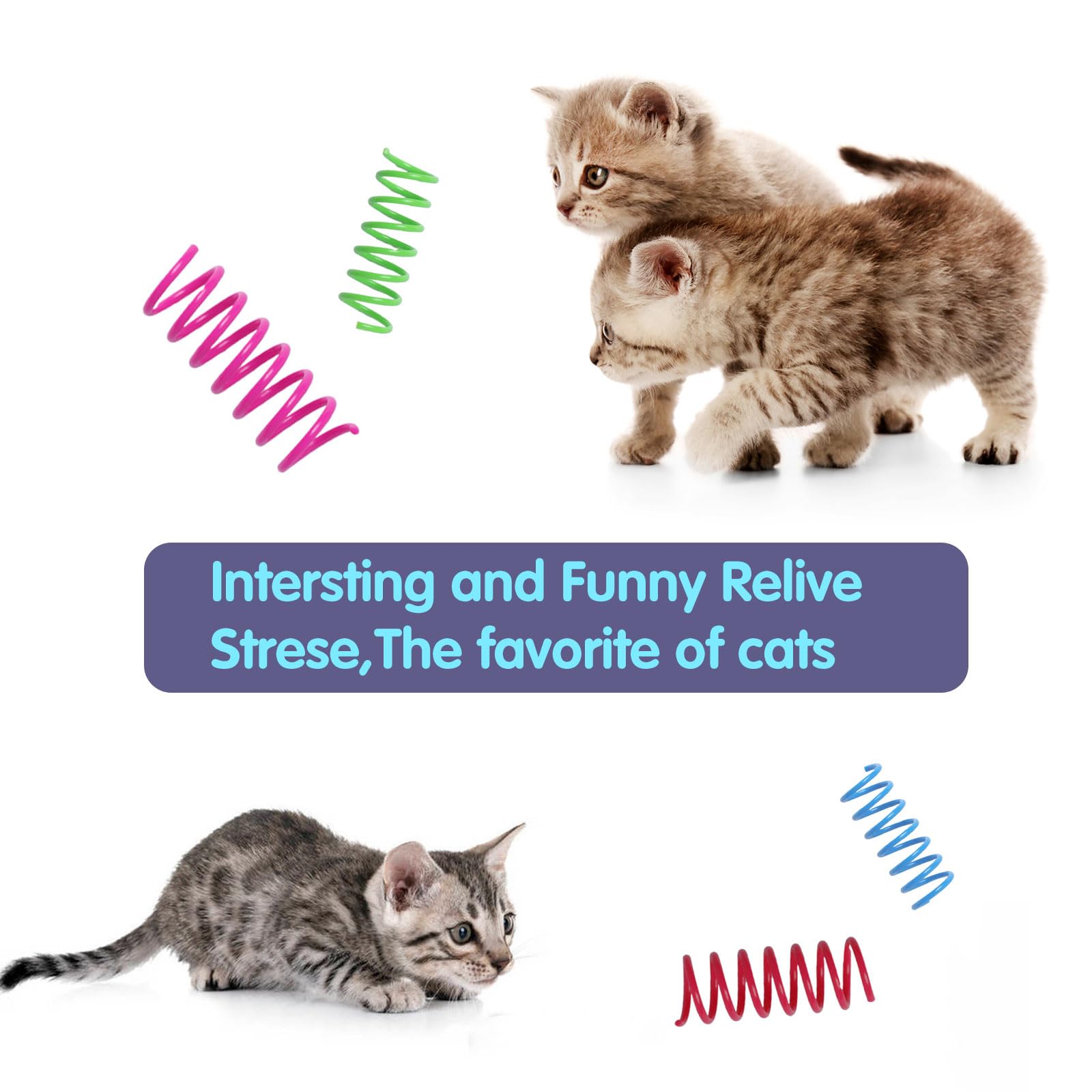 Kitys Fatch 48PCS 12Colors Cat Spring Toys for Indoor Cats, Interactive Coil Springs for Self Play, Durable Heavy Plastic Cat Sp