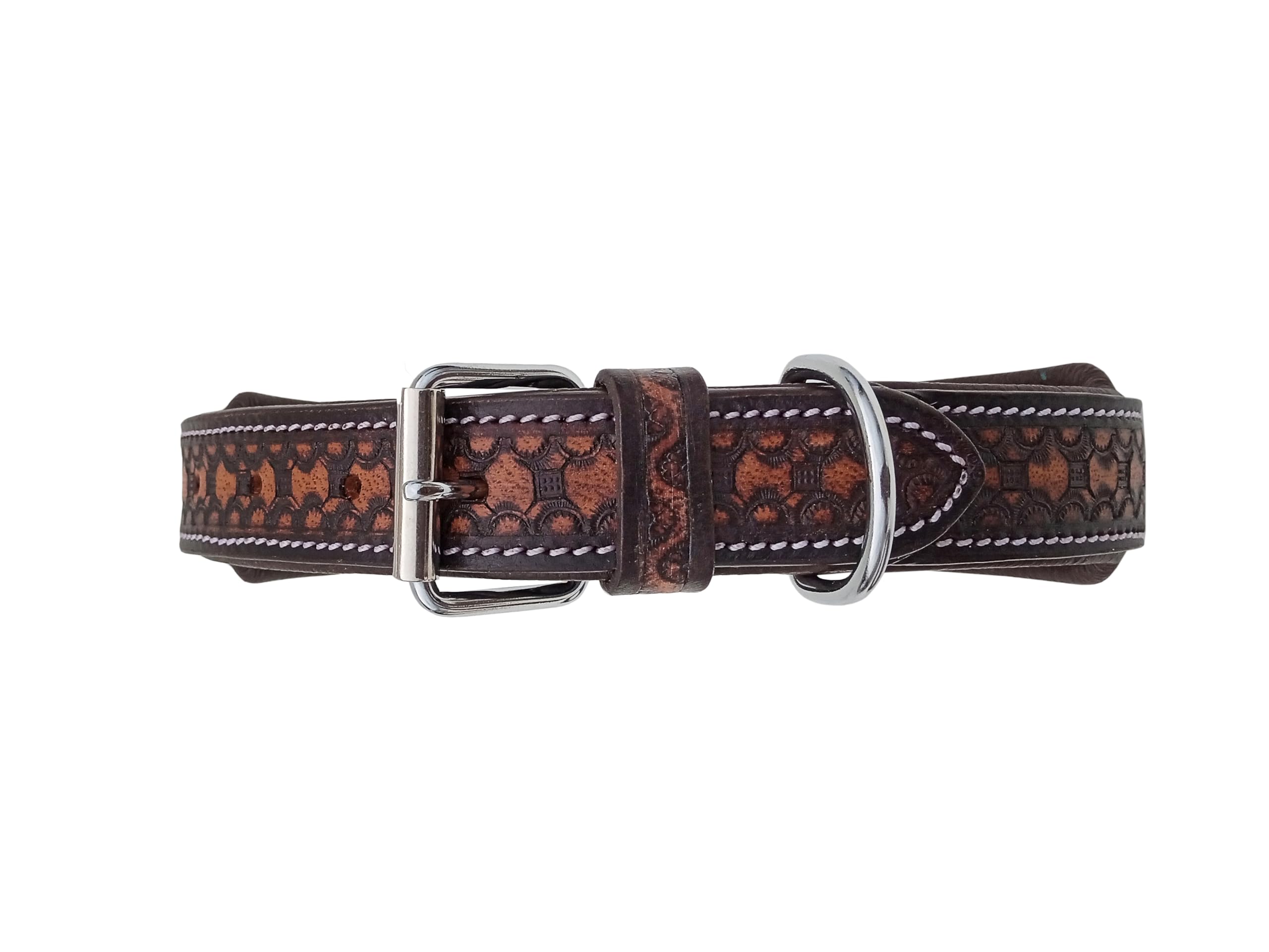 Leather Dog Collar Medium Size Western Style Heavy Duty Hand Tooled Adjustable Padded Soft For Small Puppies And Big Dogs 10Ab14
