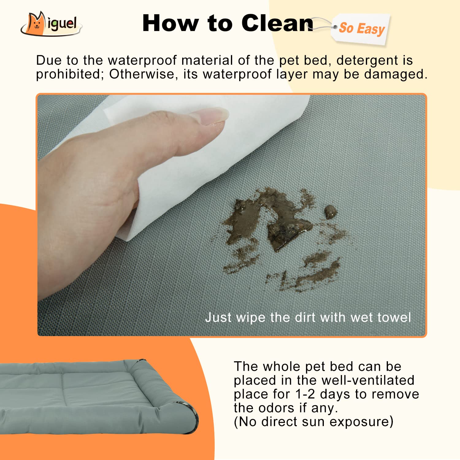 Miguel Outdoor Waterproof Dog Bed For Metal Dog Crates Water-Resistant Ripstop Oxford All Weather Pet Mat Durable Easy Wipe Clean Travel Indoor Outdoor Puppy Cat Bed(30Inch Dog Crate,Gray)