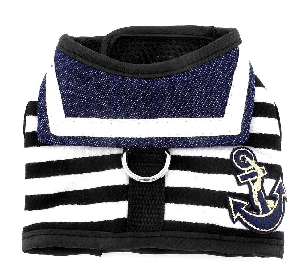 Smalllee_Lucky_Store Soft Mesh Sailor Harness For Cat And Small Dogs, Pet Navy Striped Walking Vest Puppy Padded Harnesses Leash Set Adjustable Black S