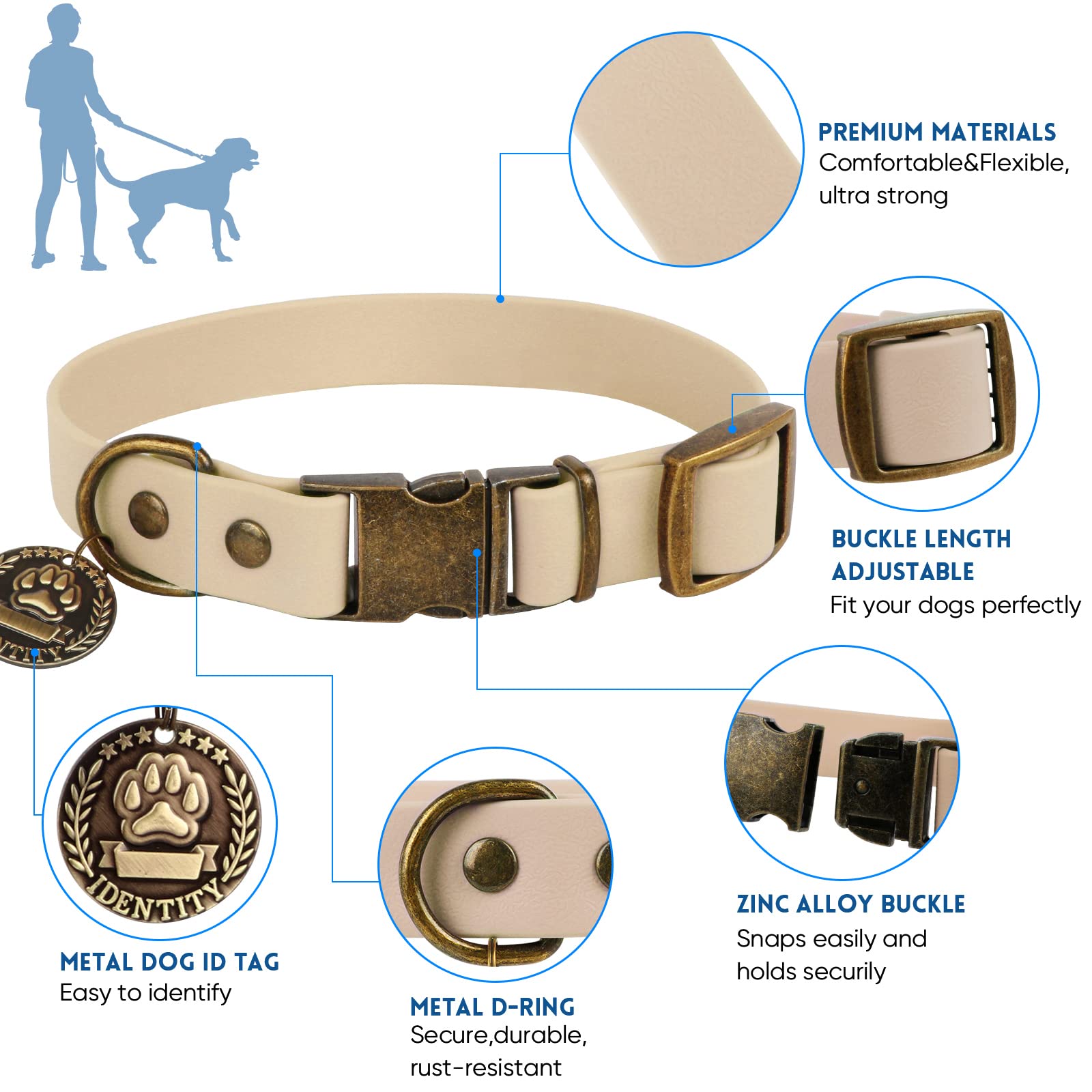 Wisedog Dog Collar And Leash Set Combo: Adjustable Durable Pet Collars With Dog Leashes For Small Medium Large Dogs,Includes One Bonus Of Poop Bag Holder (S, Sand Color)