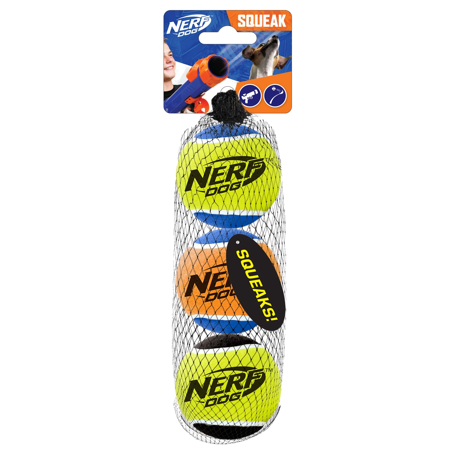 Nerf Dog Tennis Ball Dog Toy With Interactive Squeaker, Lightweight, Durable And Water Resistant, 2.5 Inches, For Small/Medium/Large Breeds, Three Pack, Assorted Colors