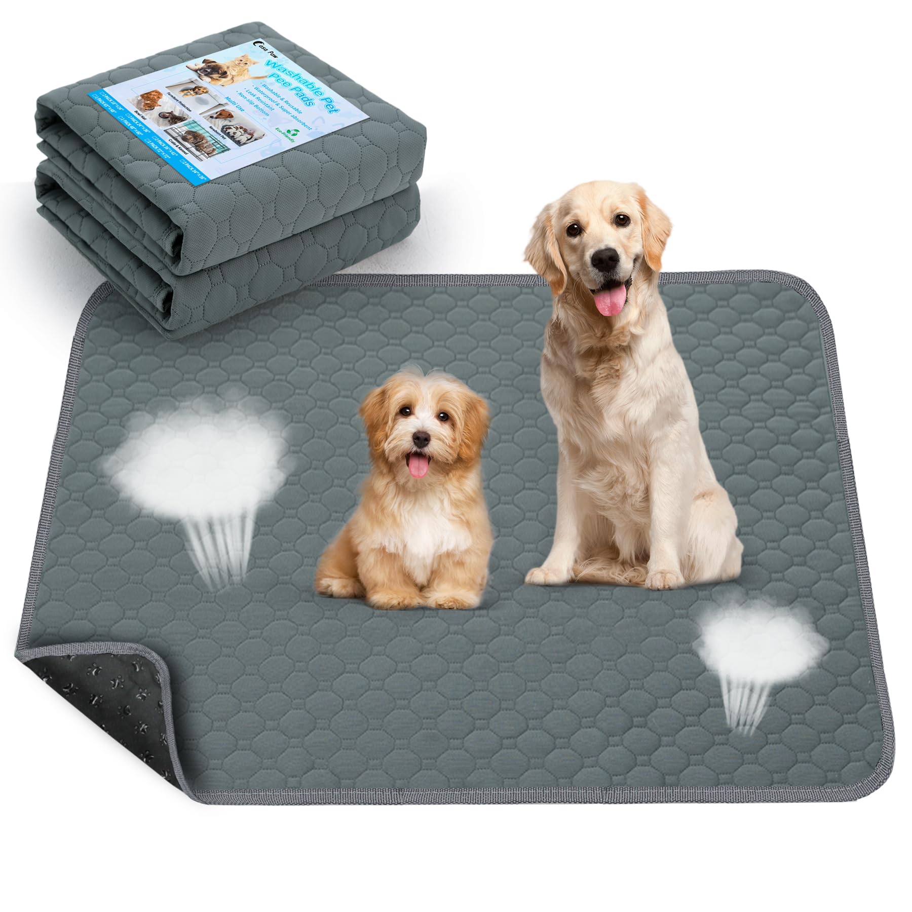 Casa Paw Washable Dog Pee Pads Extra Large, Fast Absorbent Reusable Dog Pee Pads, Non Slip Puppy Pads Pet Training Pads For Whel