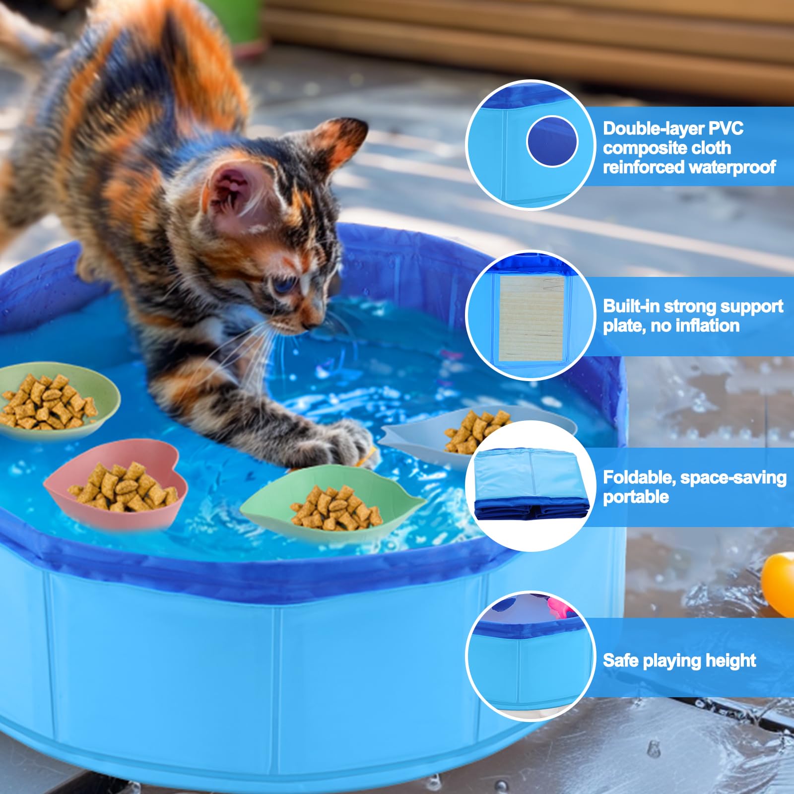 Mity Rain Cat Pool Toy - With Funny Water Toy Moving Treat Bowl, Interactive Cat Toy For Bored Indoor Cats To Play, Hunt & Stay