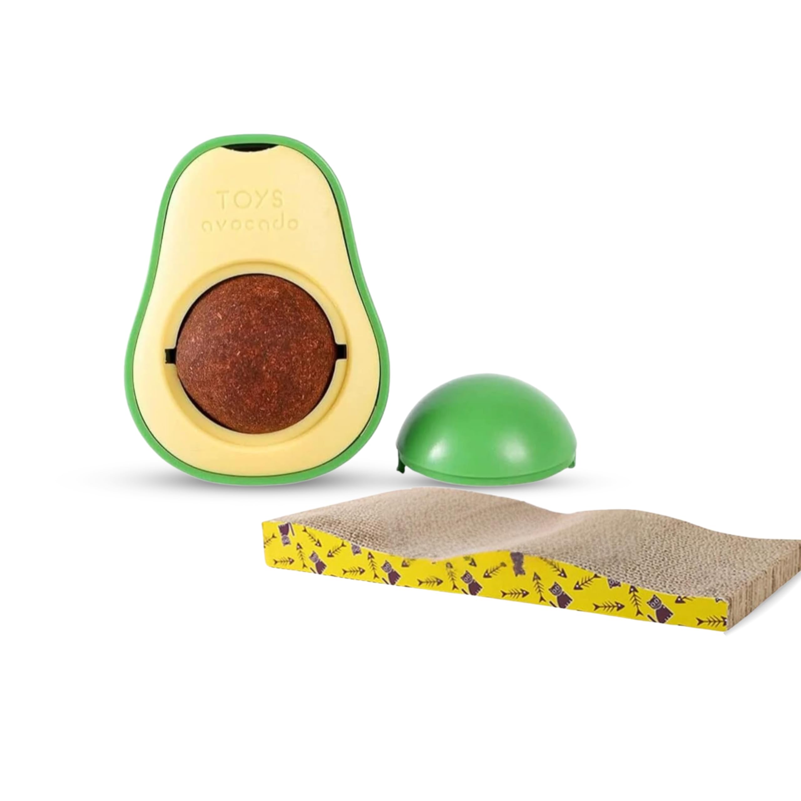 Healing Leaf Cat Scratcher & Catnip Toy Combo Set Of 2 | Wave Shape Scratch Pad With Rotatable Catnip Balls For Teeth Cleaning, 