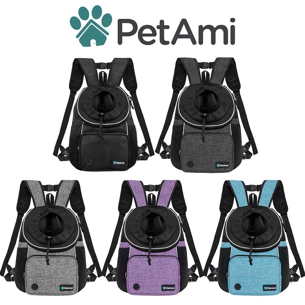 Petami Dog Front Carrier Backpack, Adjustable Dog Pet Cat Chest Carrier Backpack, Ventilated Dog Carrier For Hiking Camping Travel, Small Medium Dog Puppy Large Cat Carrying Bag, Max 15 Lbs, Black