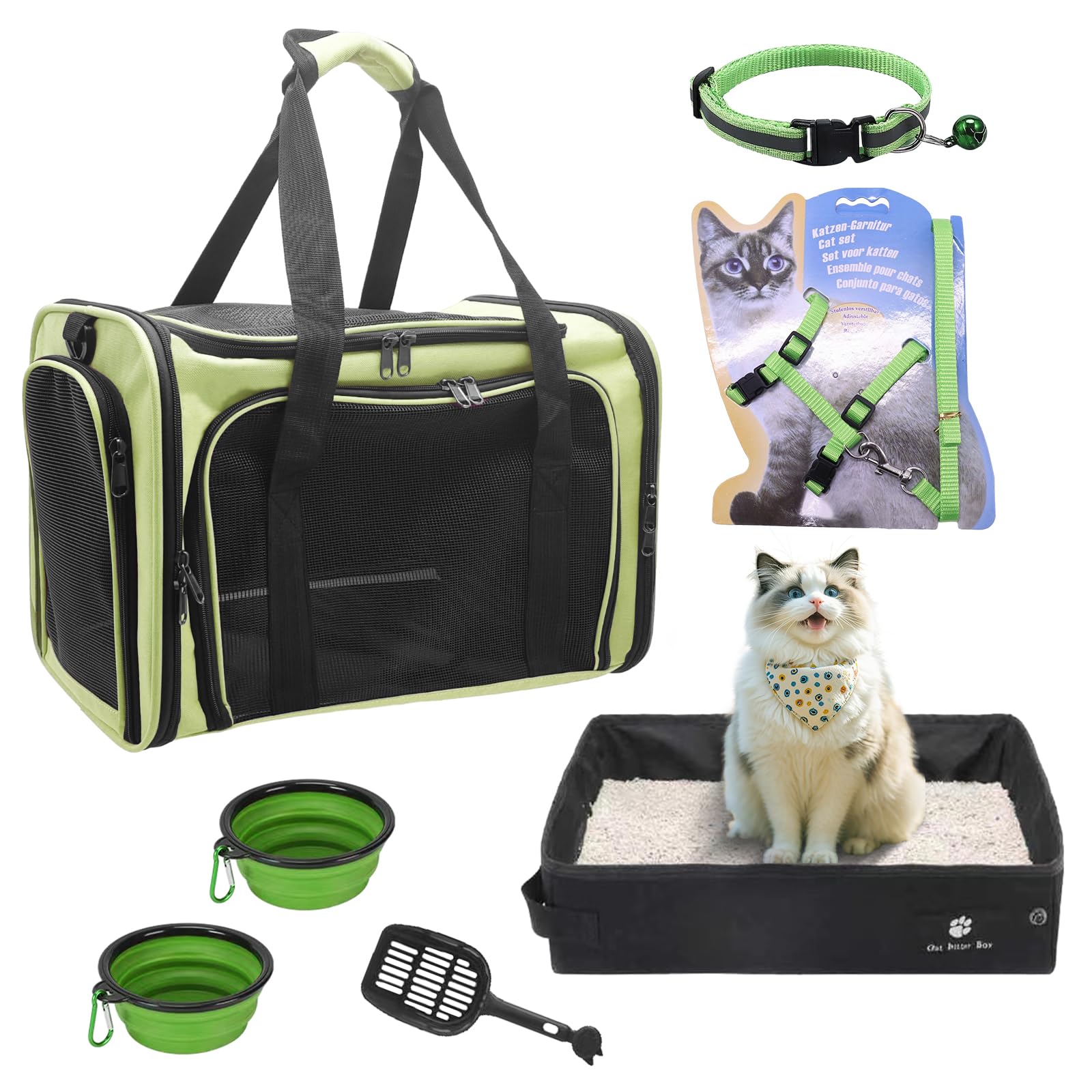 Cat Carrier Soft-Sided & Folding Cat Travel Litter Box, Fit for Pet Up to 20Lbs, 17.7 * 11.8 * 11.8 inches Cat Bag for Travelin