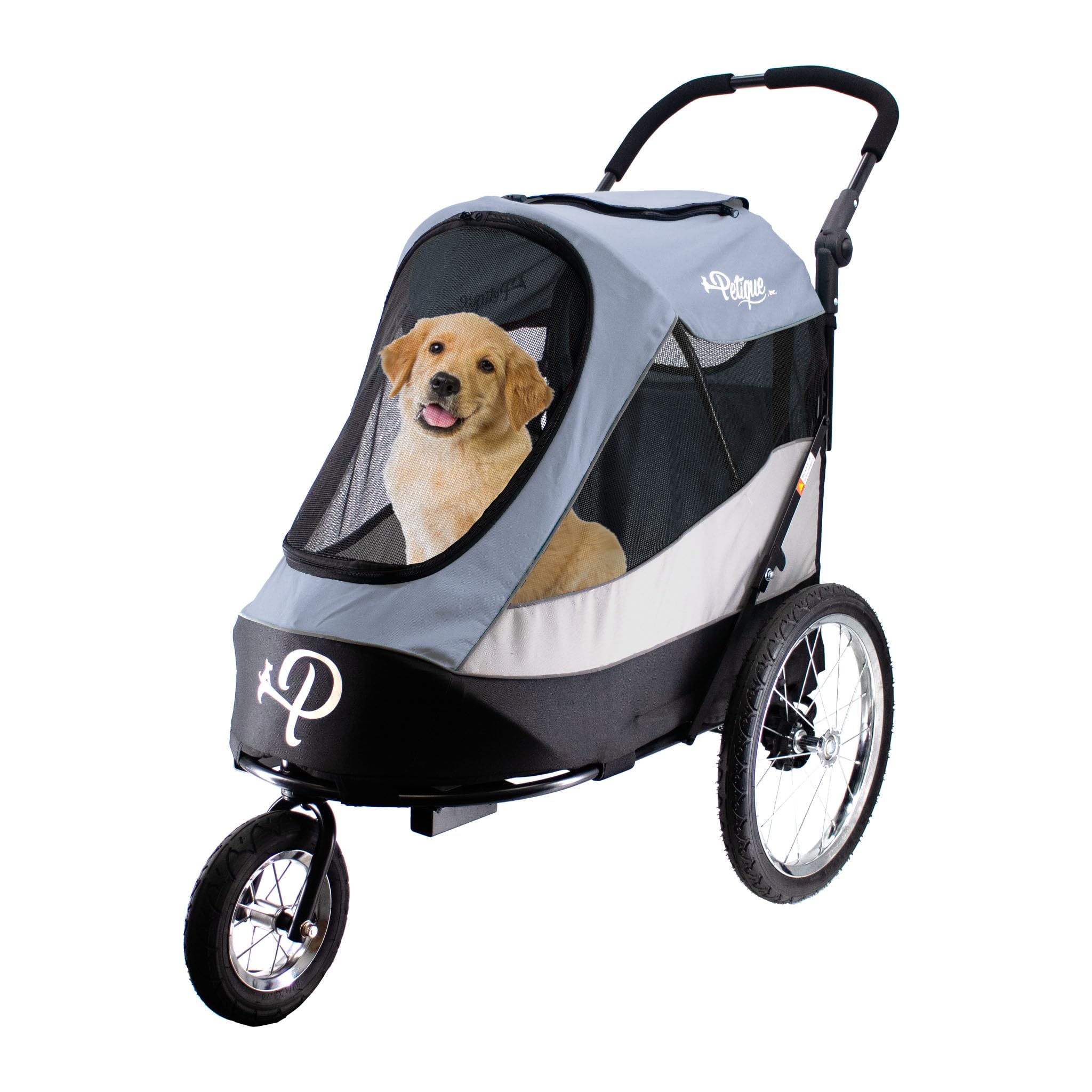 Petique Trailblazer Jogger, Dog Cart for Medium Size Pets, Ventilated Pet Stroller for Cats & Dogs, Gray