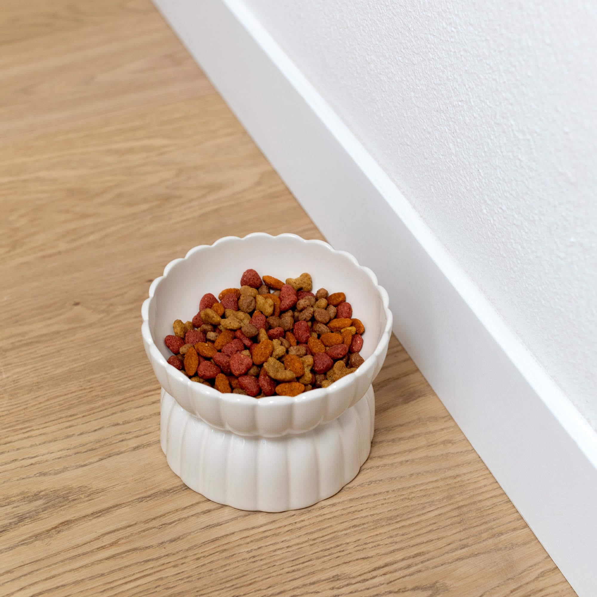 Fringe Studio Scalloped Ivory Medium Sculpted Raised Ceramic Feeder (6.5 Diameter x 4.5 H, 26 fl.oz.), PetShop Collection (450MD