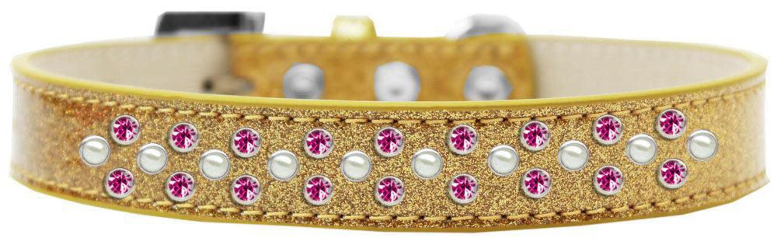 Mirage Pet Products Sprinkles Ice Cream Dog Collar with Pearl and Bright Pink Crystals, Size 14, Silver